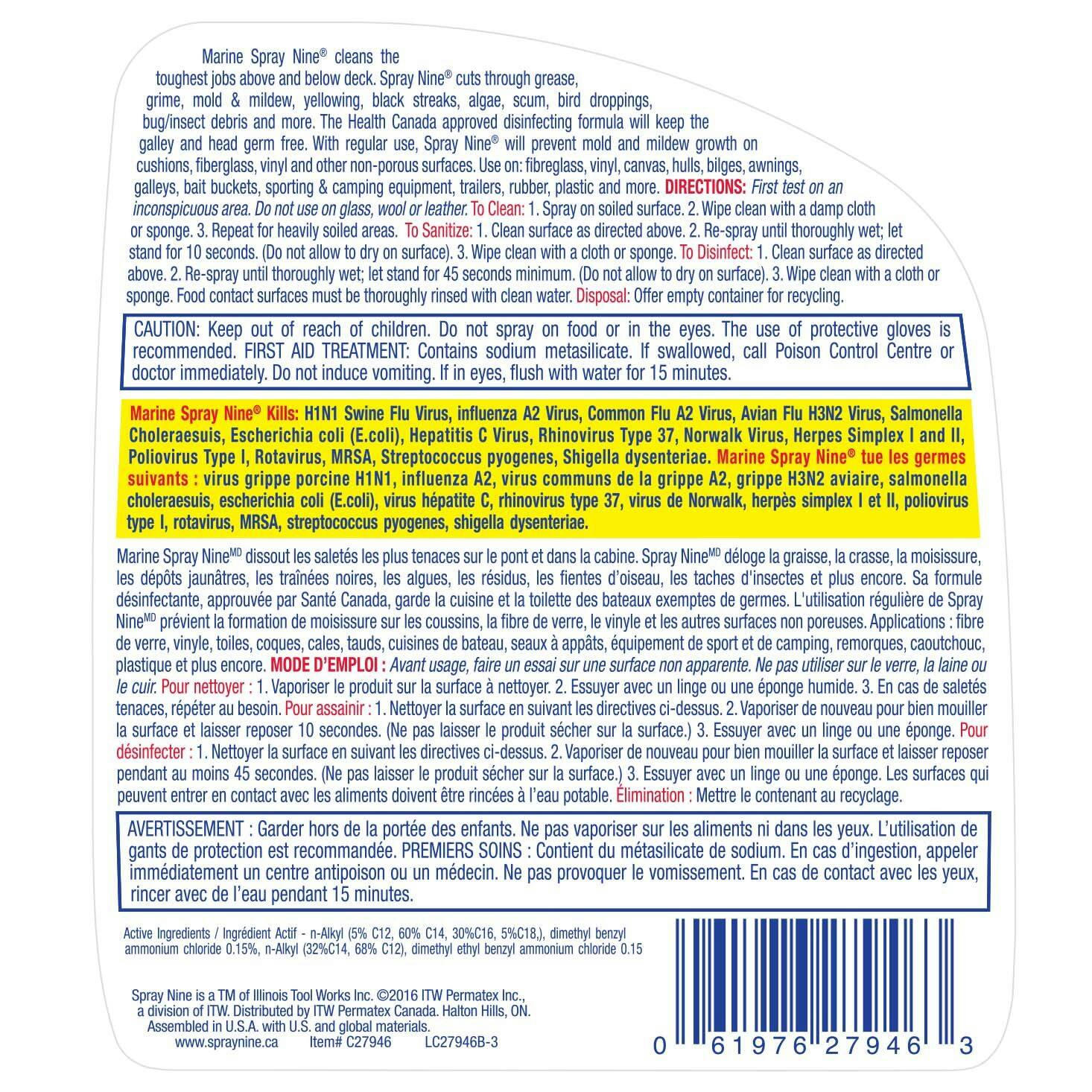 Spray Nine® Marine Heavy-Duty Cleaner/Disinfectant, 946ml Bottle