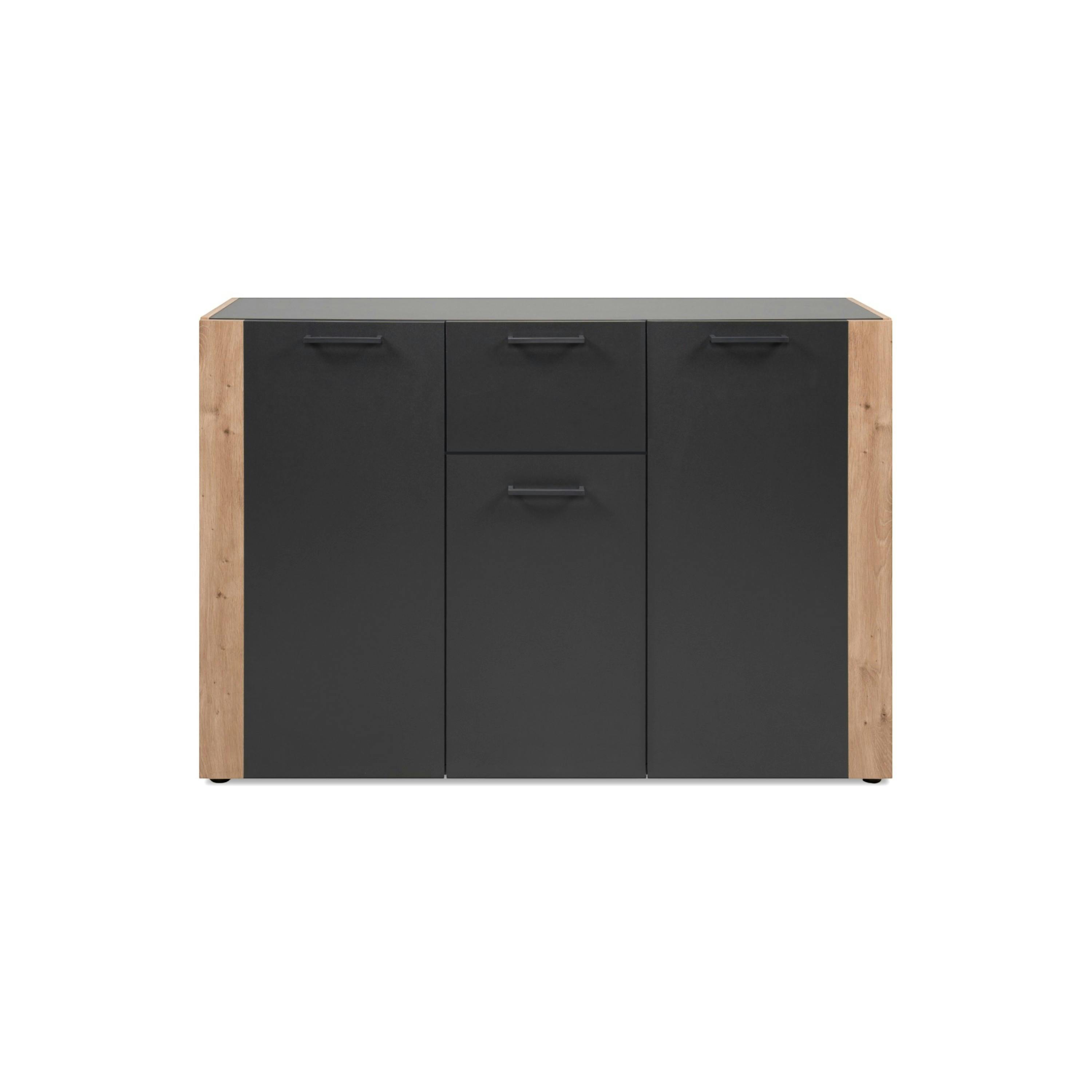 Buffet de rangement gris foncé 3 portes 1 tiroir ALVA