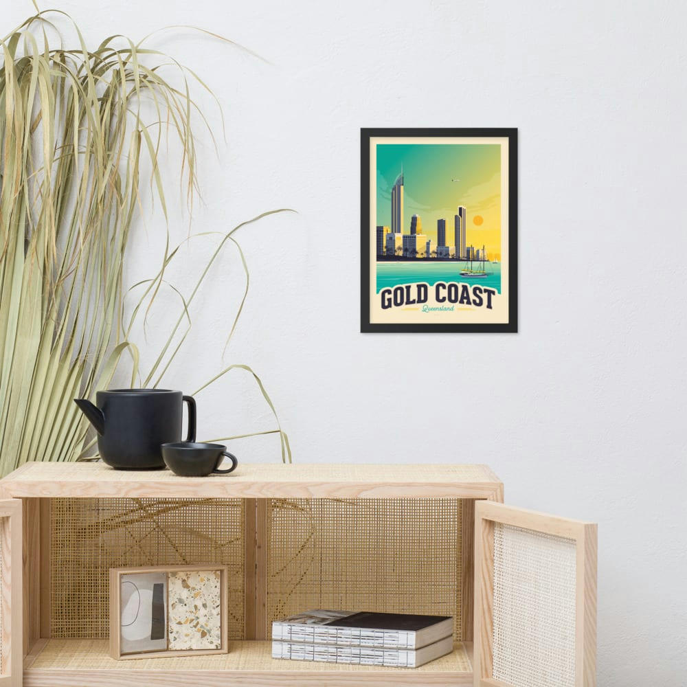 - Affiche Gold Coast Australie + Cadre Bois noir 30x40 cm