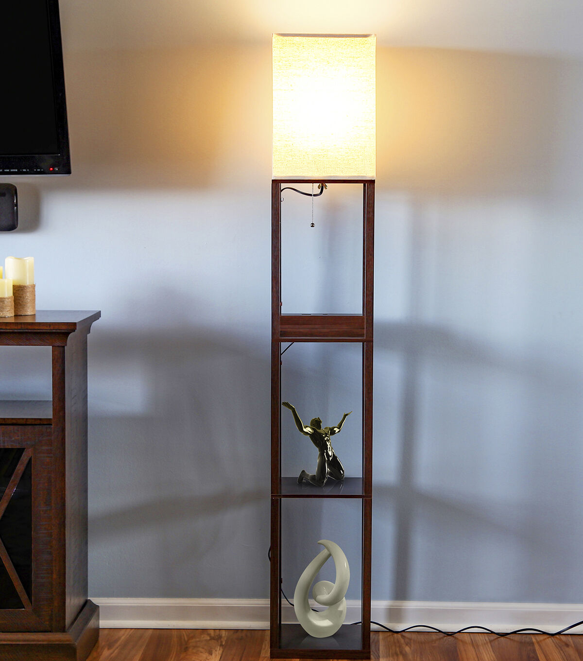 Brightech Maxwell LED Lamp USB Port & Outlet - Havana Brown