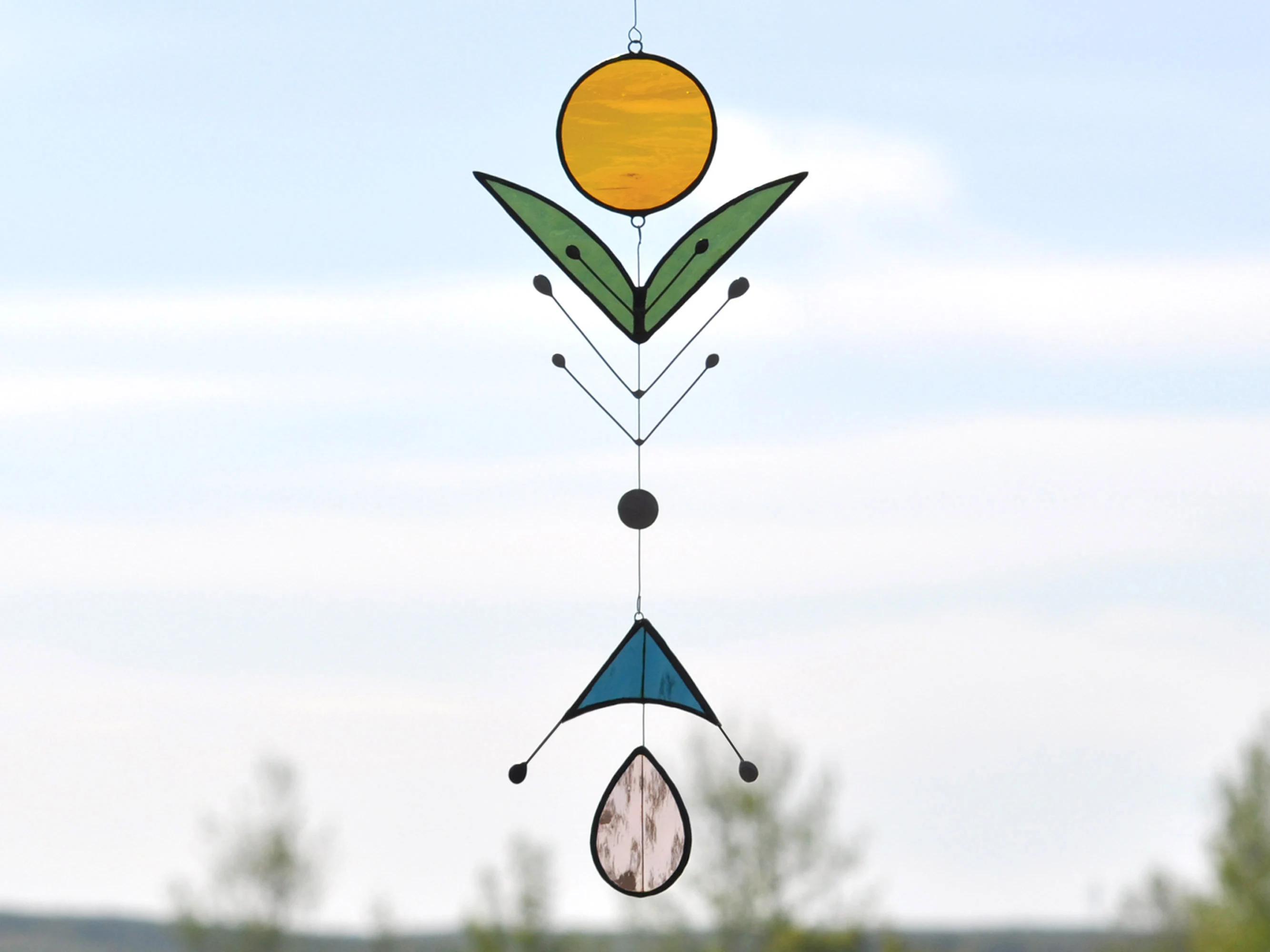 Equinox Stained Glass Suncatcher, Hanging Mobile Art, Wall Decor