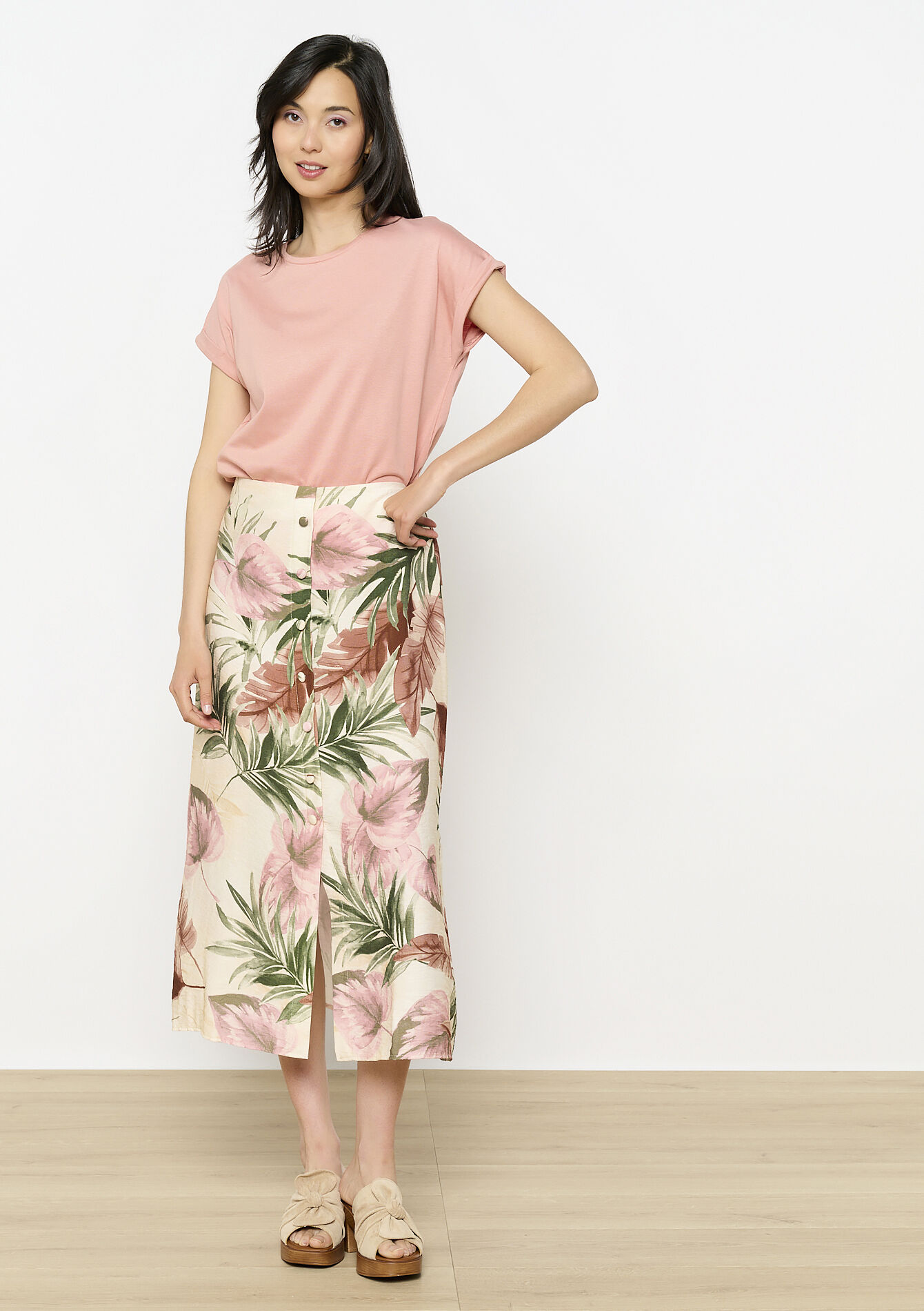Midi-rok met bloemenprint