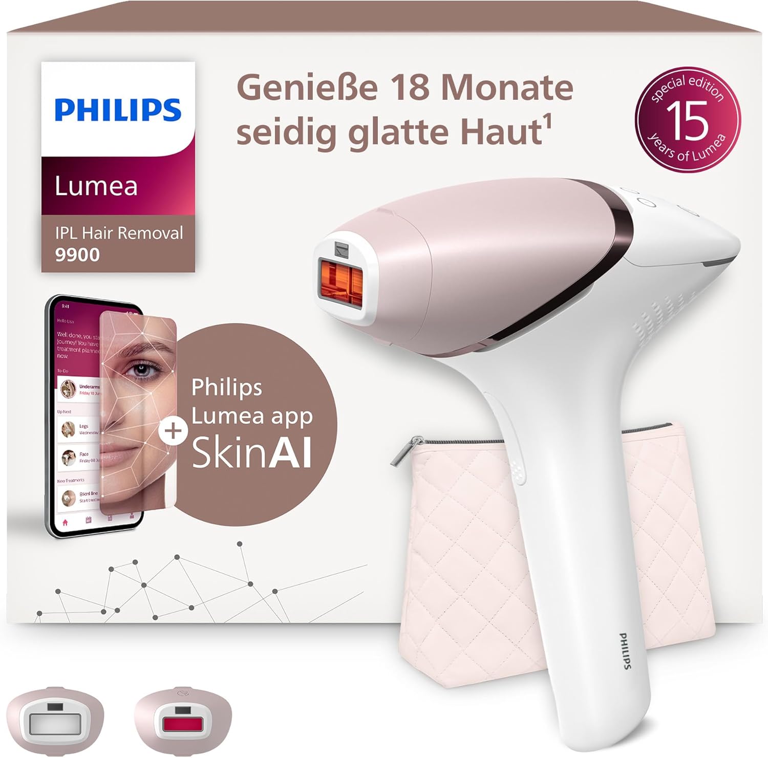 Philips Lumea IPL 9900 Series Hair Removal Device with SenseIQ & SkinAI Technology