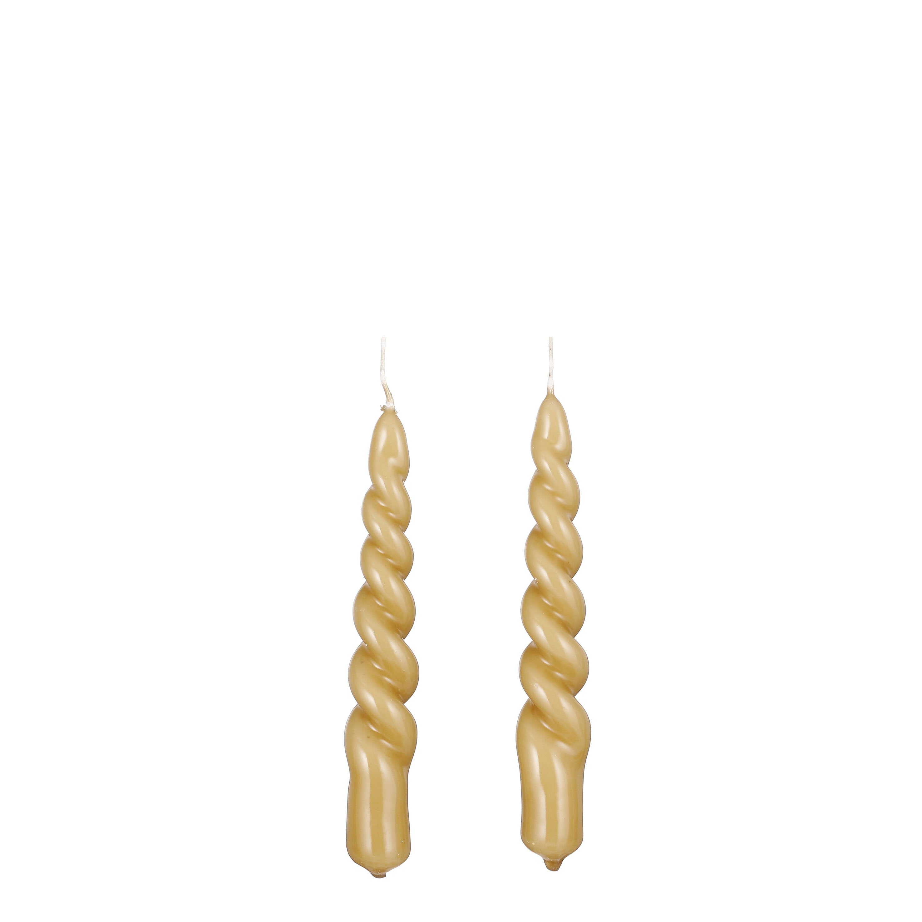 Mica Decorations Twist Kaars - Set van 2 - H15 cm - Lichtbruin, glanzend