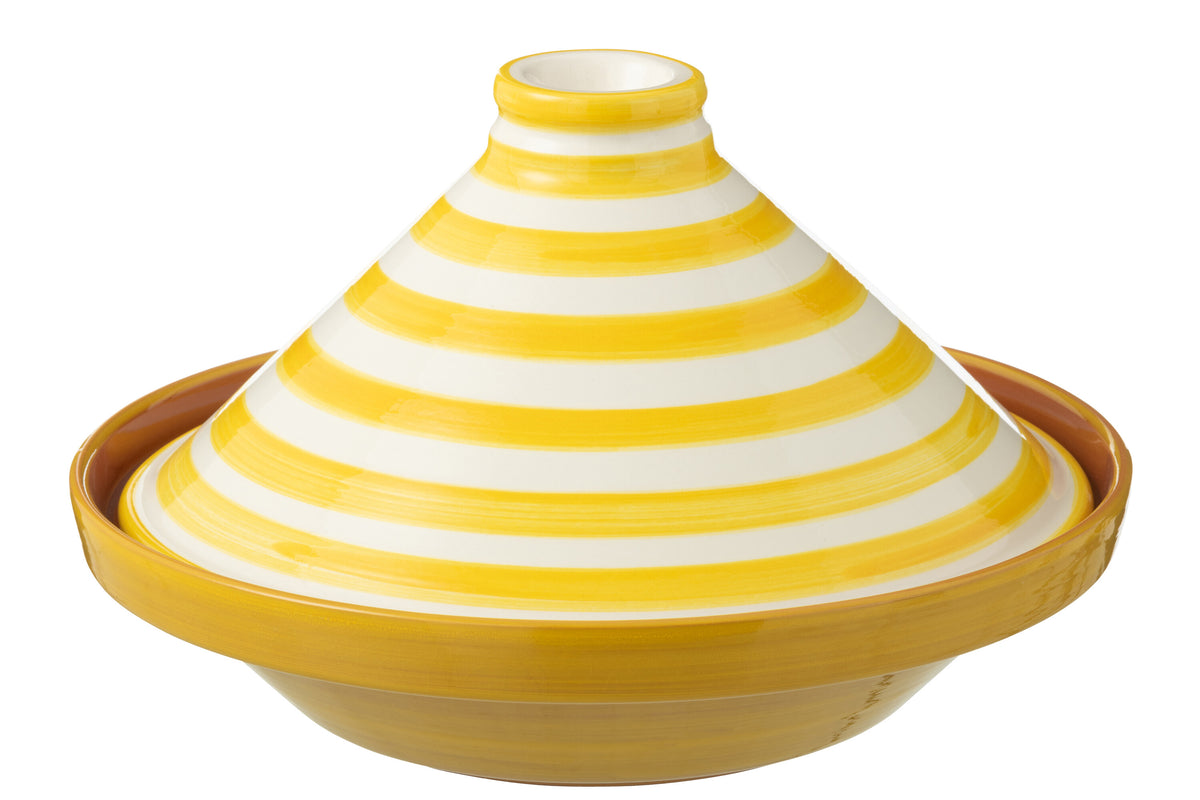 J-Line tajine Granada Stripes - keramiek - wit/geel