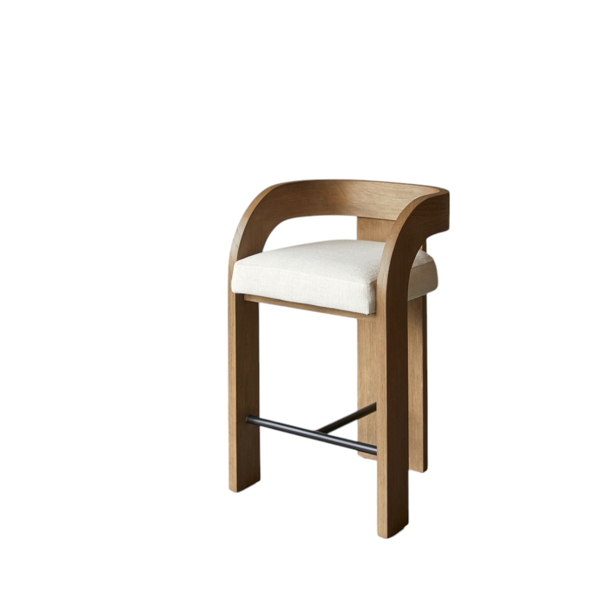 Tikamoon Barstoel in massief mindihout en ecru stof - Beige