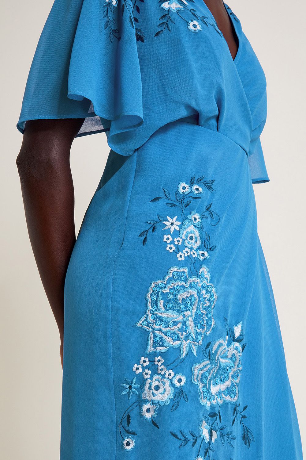 Monsoon Lyla Floral Embellished Midi Dress Blue