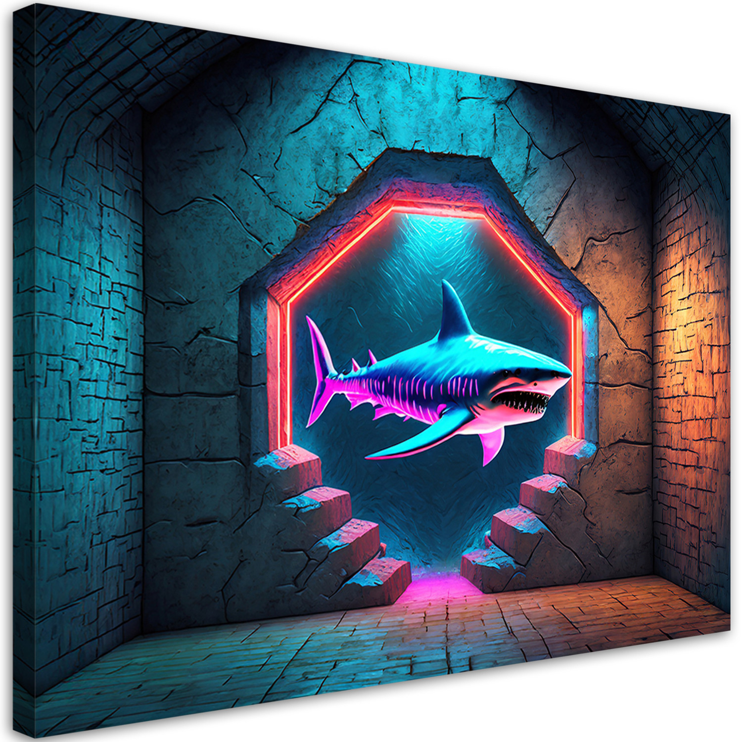 Feeby Obraz na płótnie, Rekin Zwierzęta Neon 60x40