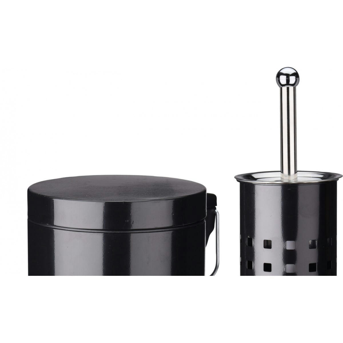 MÉTAL - Poubelle de salle de bain 3L + brosse WC métal noir