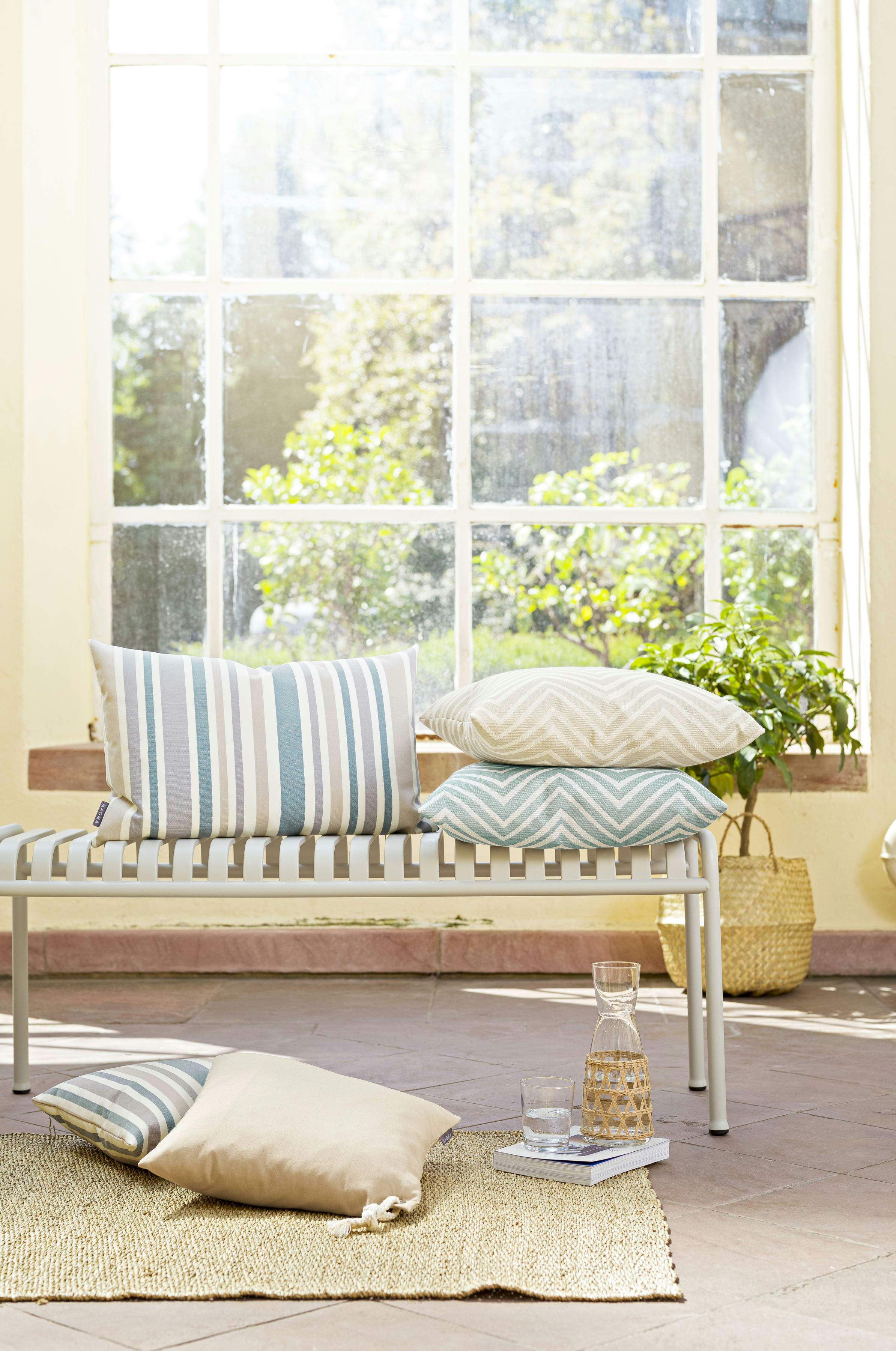 LOBOS - Housses de coussin zigzag bleu exterieur  Dralon - Lot de 2- 50x50