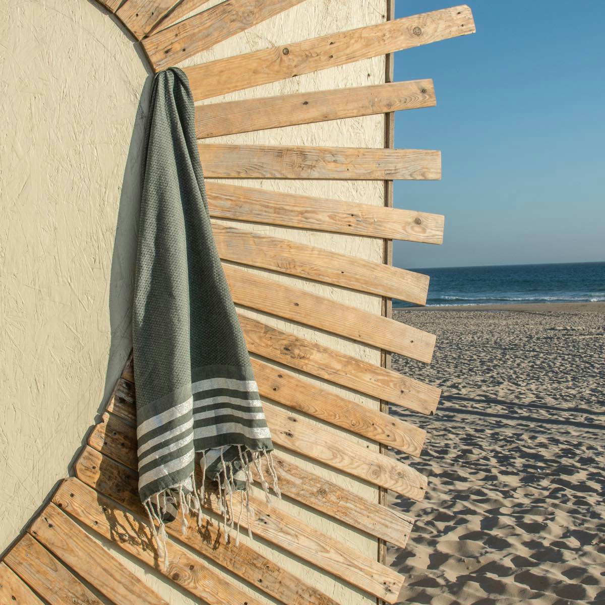 HAMPTONS - Fouta lurex coton  100x200 vert kaki / argent