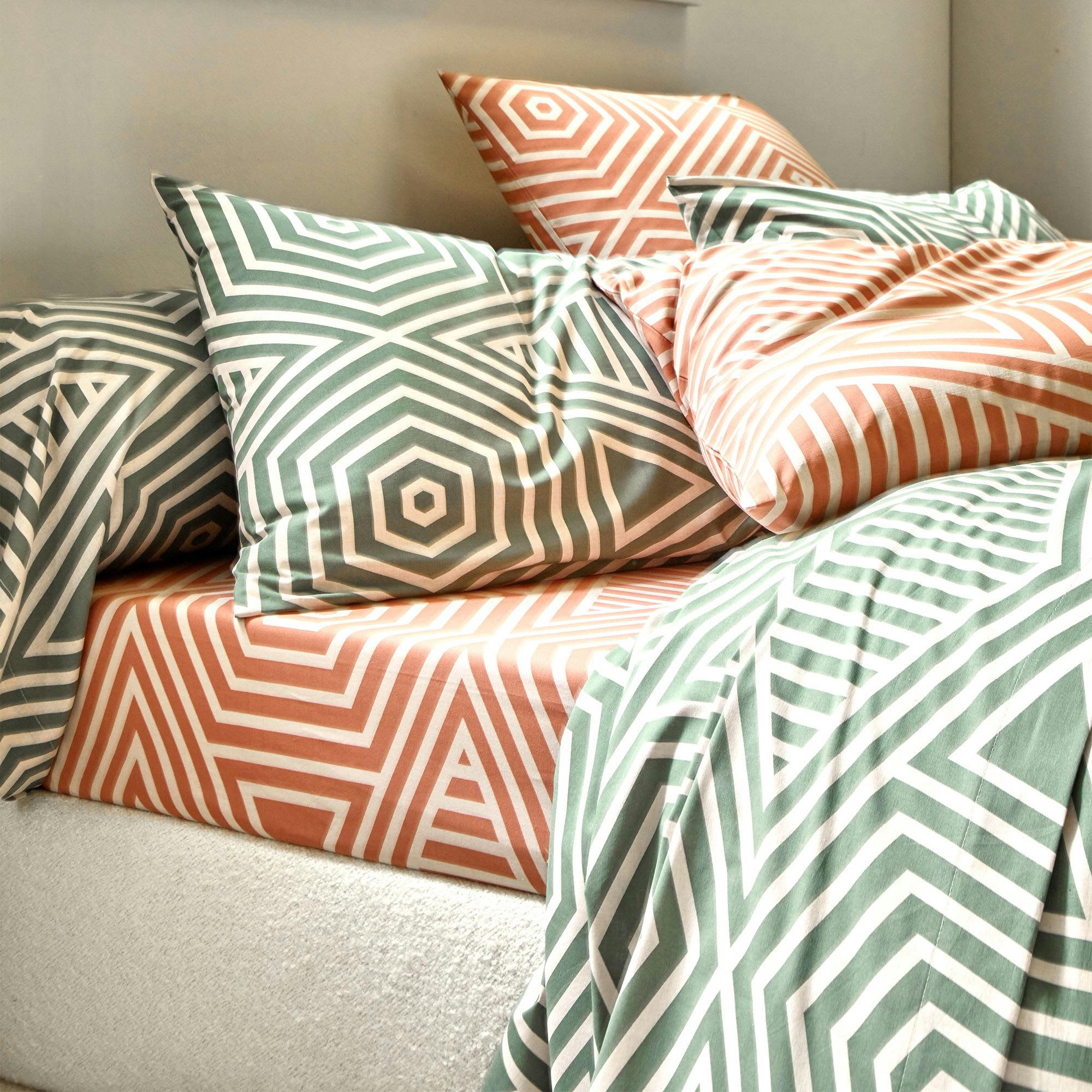 THEO - Housse de couette 260x240 vert lichen en coton