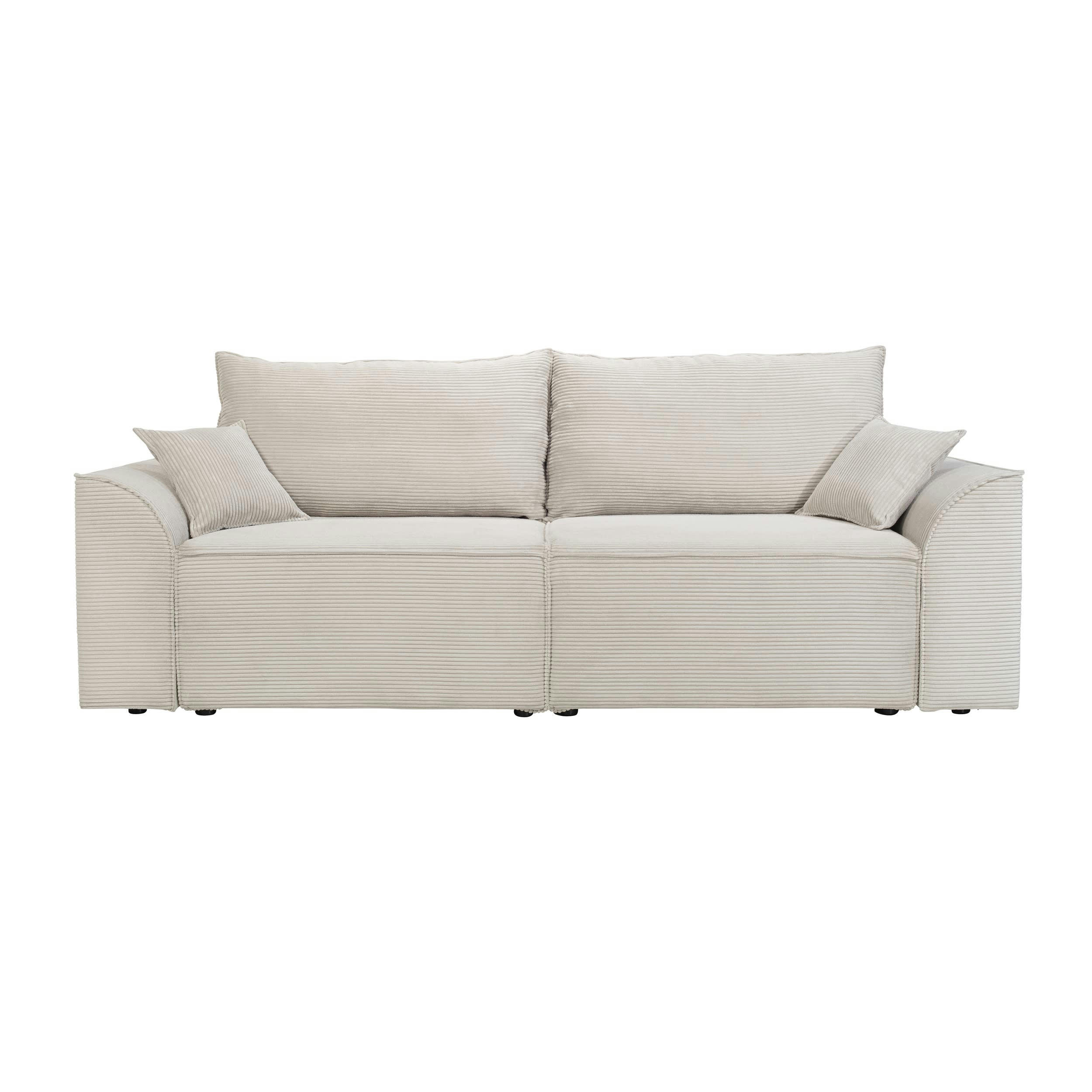 VARENNE - Canapé droit convertible 3 places en velours côtelé beige