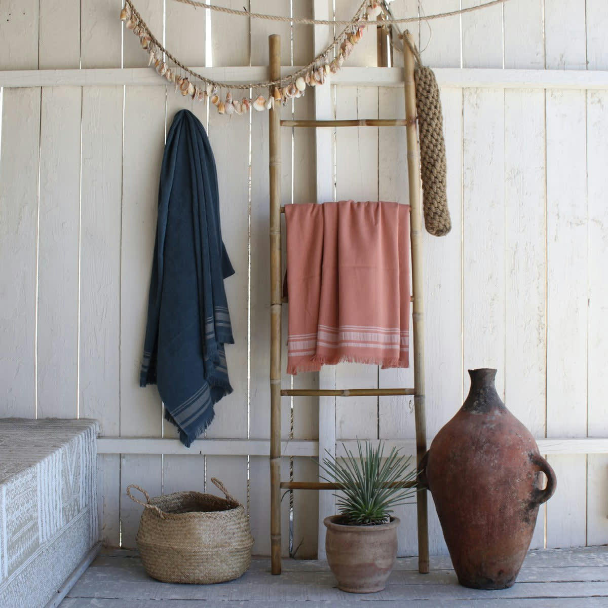 FARO - Fouta éponge coton  100x180 rose argile / grège