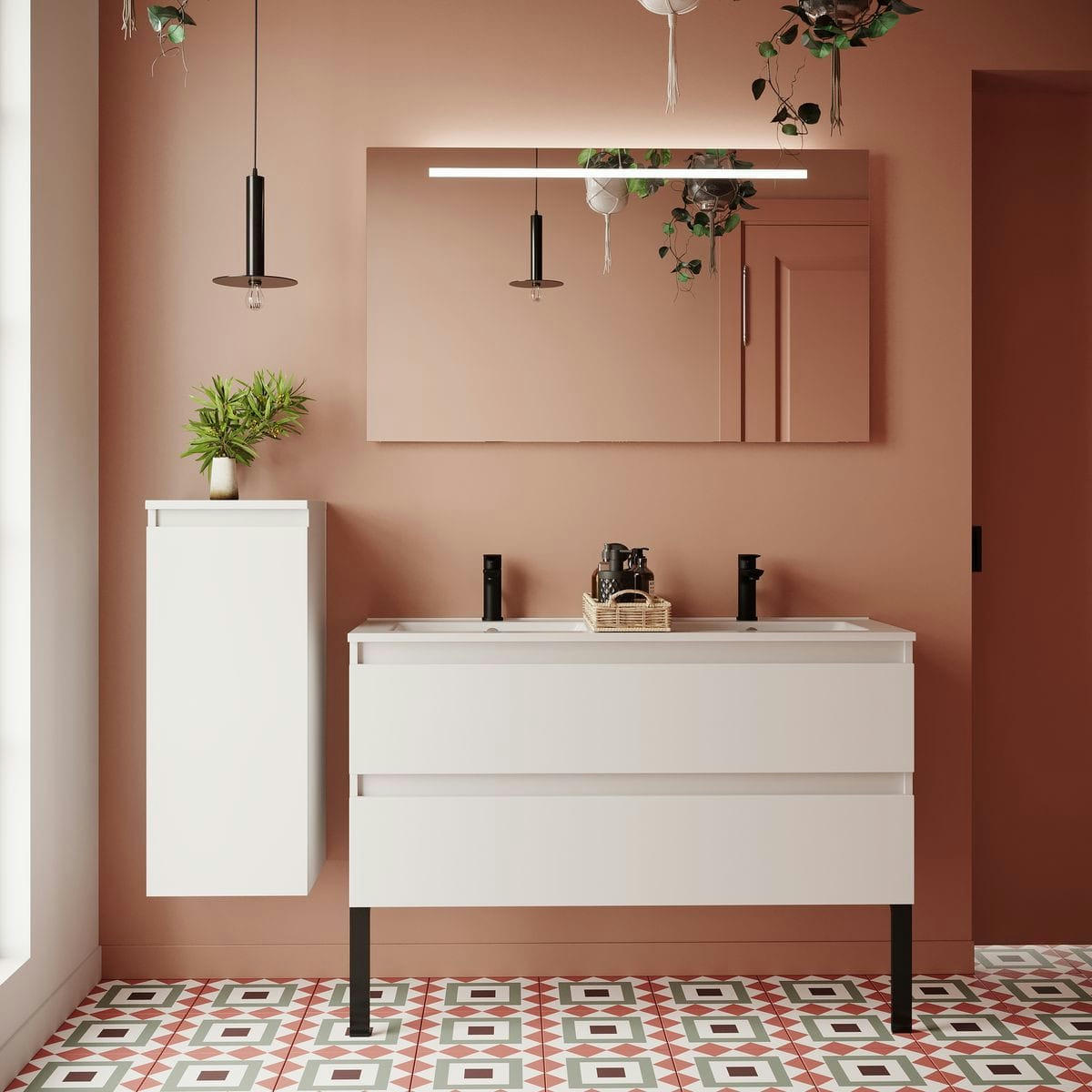 HUDSON - Meuble salle de bain double vasque 120cm 2 tiroirs Blanc