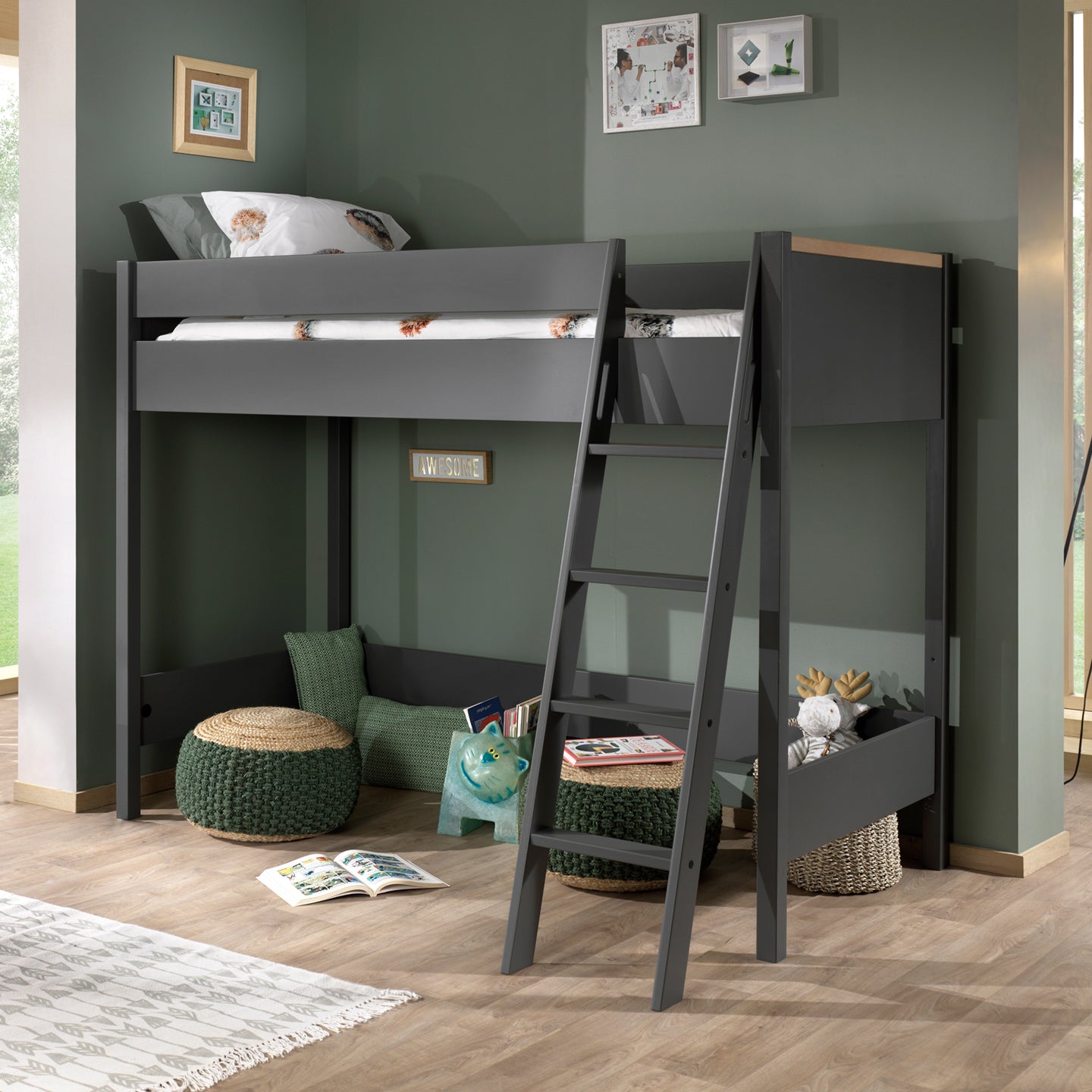 Vipack London Hoogslaper 90 x 200 cm - Antraciet