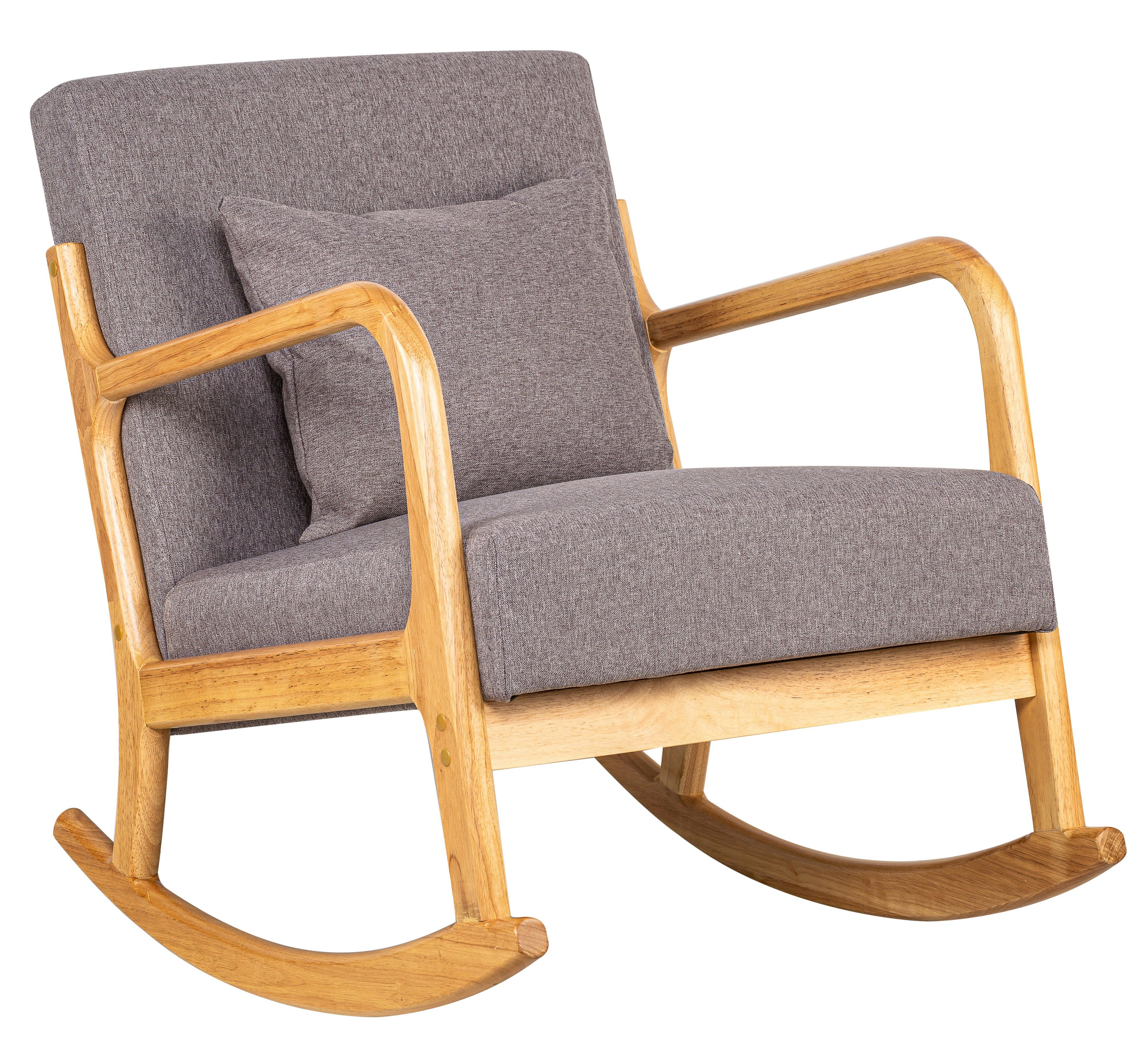 - Rocking chair en bois massif et tissu gris