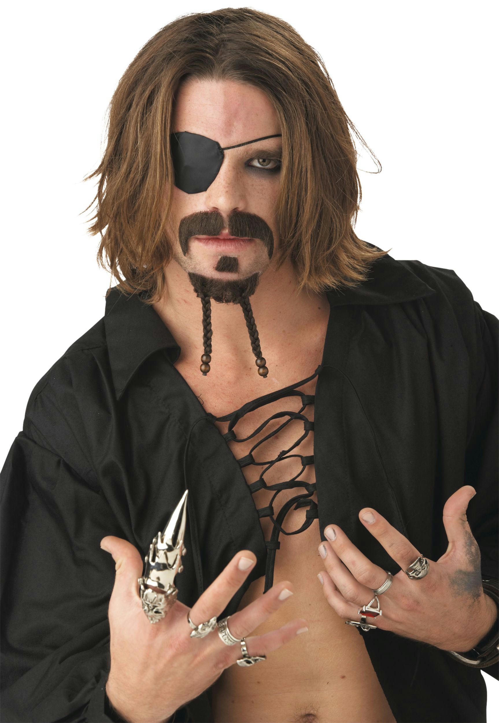 Pirate Moustache & Braided Goatee Facial Hair, Black, One Size, 2-pk, Wearable Costume Accessories for Halloween
