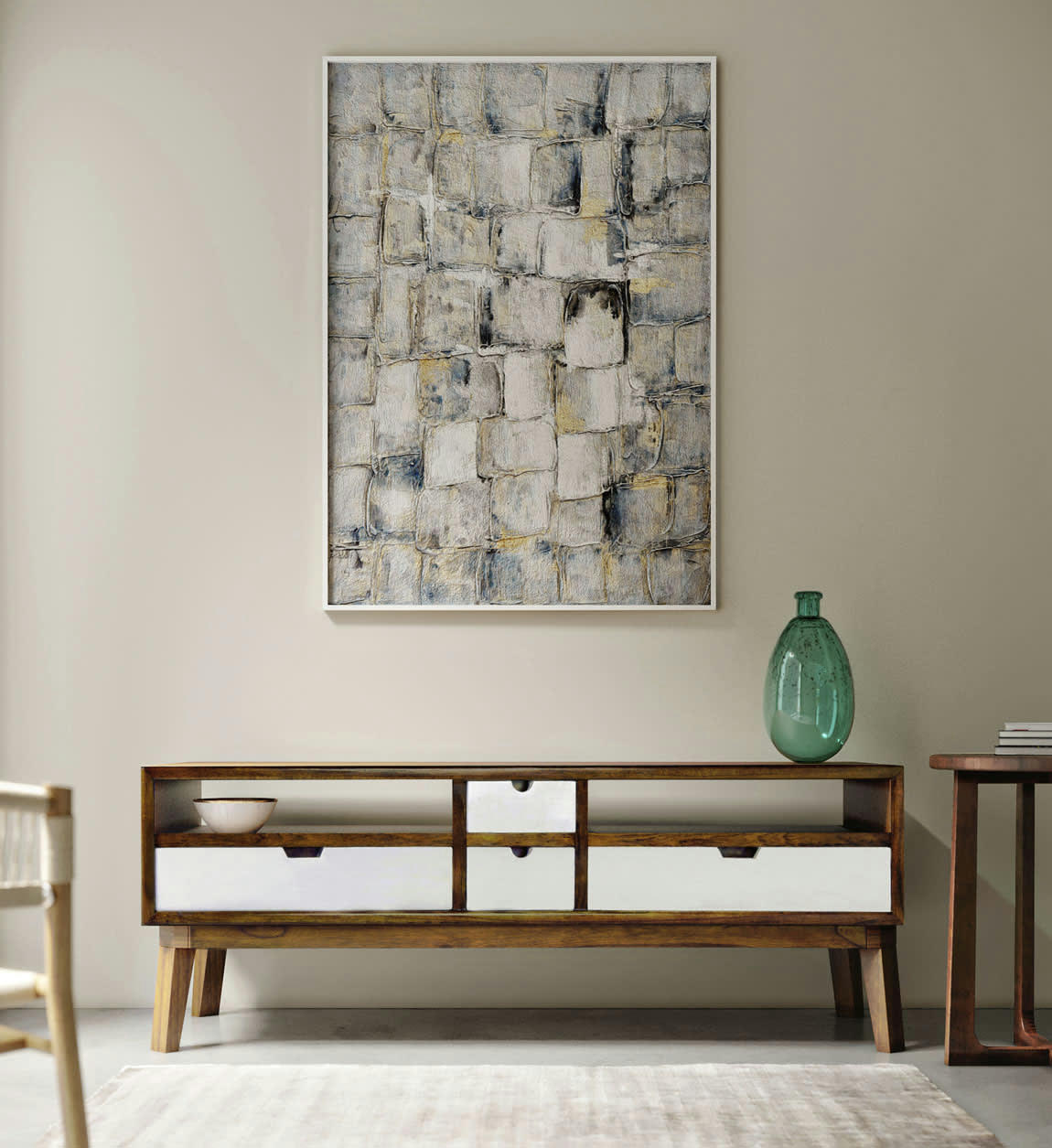 ARTIC - Meuble TV en bois marron et blanc L 140 cm