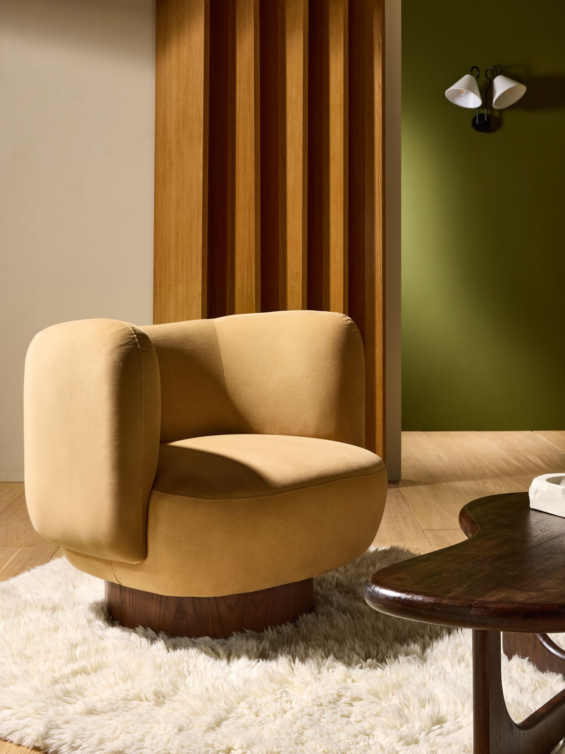 Novara Swivel Accent Chair in Soft Caramel Brown Velvet