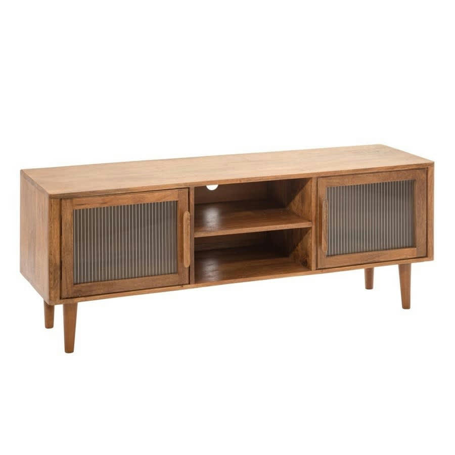 - Meuble TV en manguier avec portes vitrées