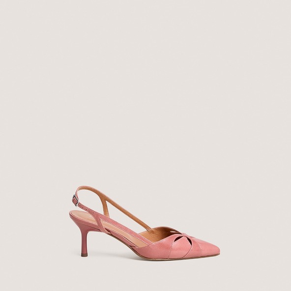 Escarpins slingbacks à bouts pointusen vernis plissé vieux rose | DAMOUR