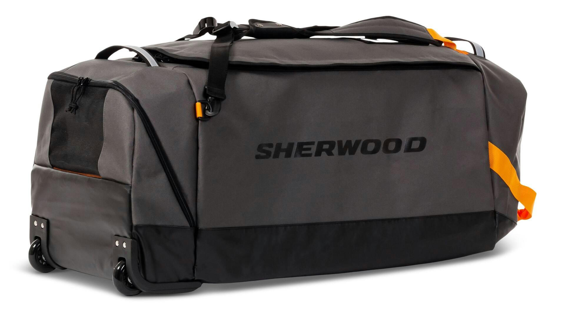 Sherwood Convertible Hockey Bag with Backpack Straps, Wheeled, Senior, Grey, 34-in