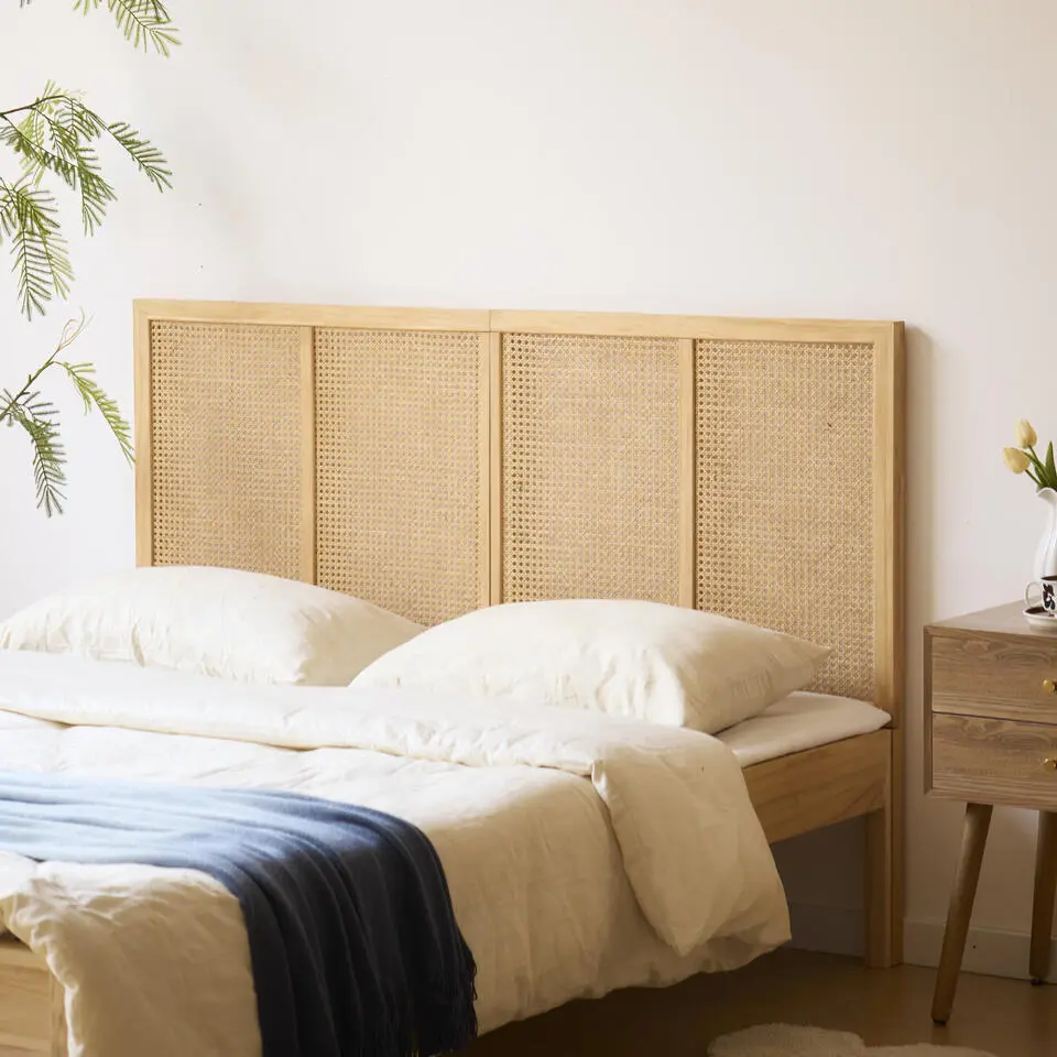 Hoofdbord 160 cm van massief hout en rotan