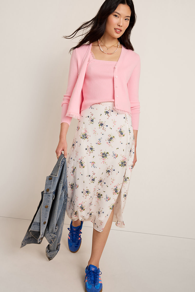 Vicky Floral Satin Midi Skirt