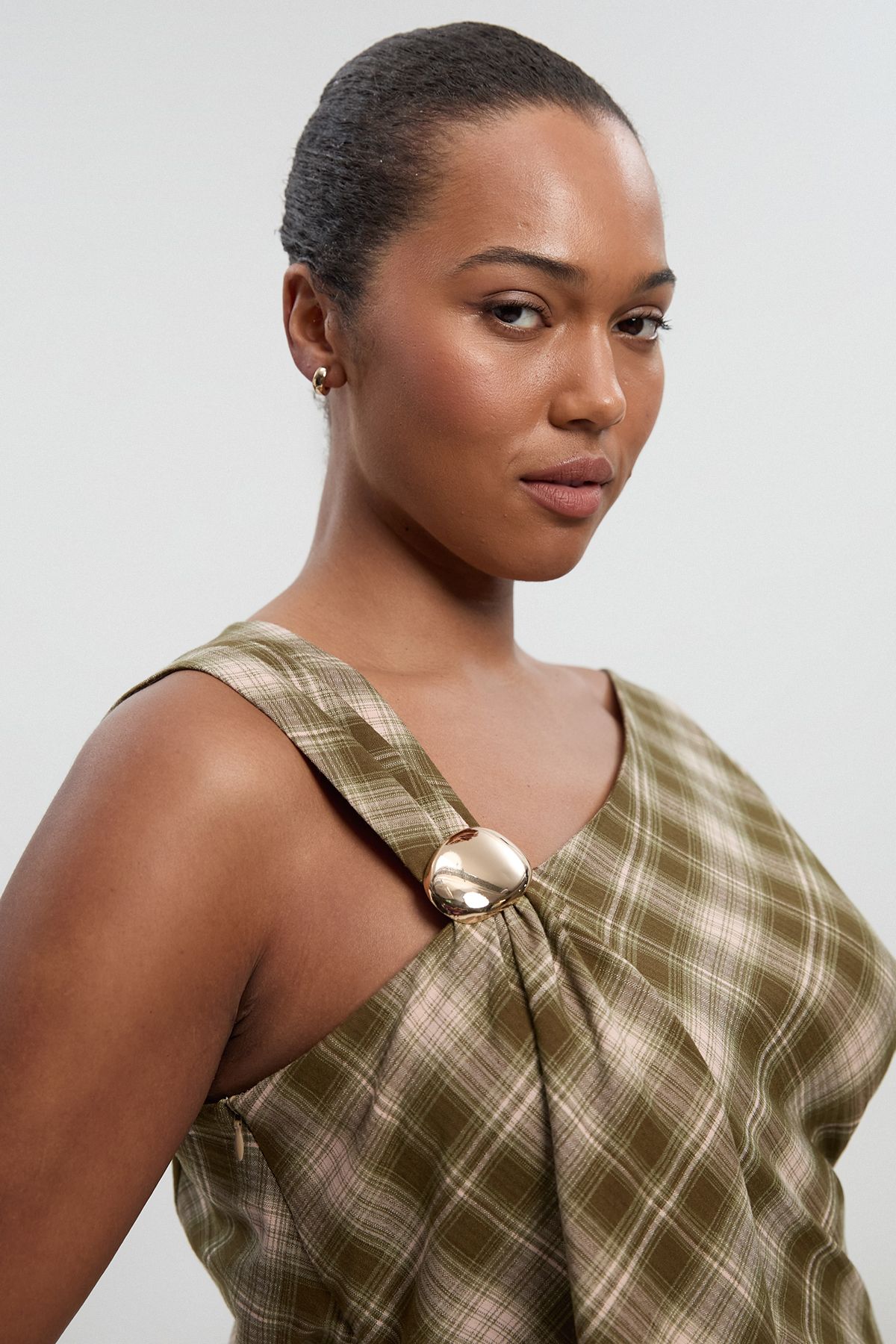 KarenMillen Plus Size Tailored Check Trim Detail Sleeveless Top