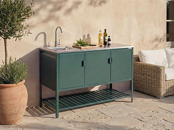 Meuble de cuisine d'extérieur avec évier MAENZA Métal Vert