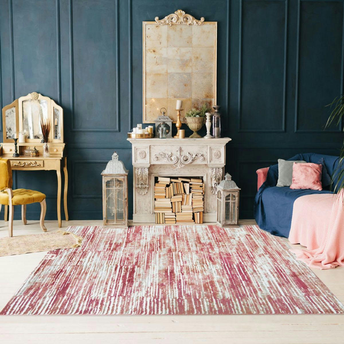 VESTALE - Tapis extra-doux motif lignes crème rose 120x170