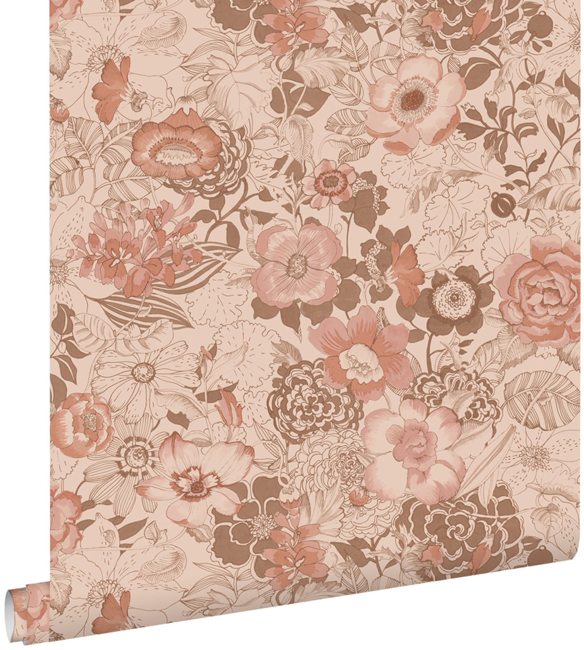 ESTAhome behang vintage bloemen terracotta roze - 53 cm x 10.05 m - 139766