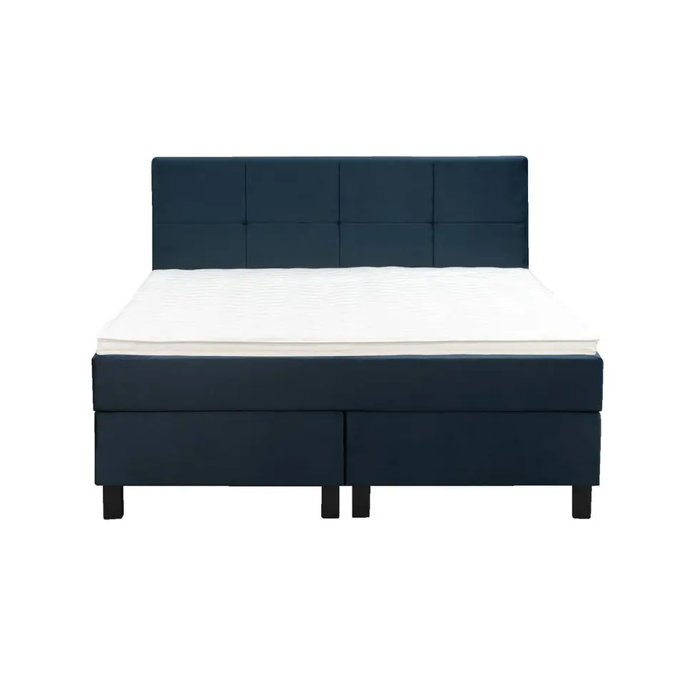 Boxspring Liv geblokt - blauw - 140x200 cm - vierkante poot
