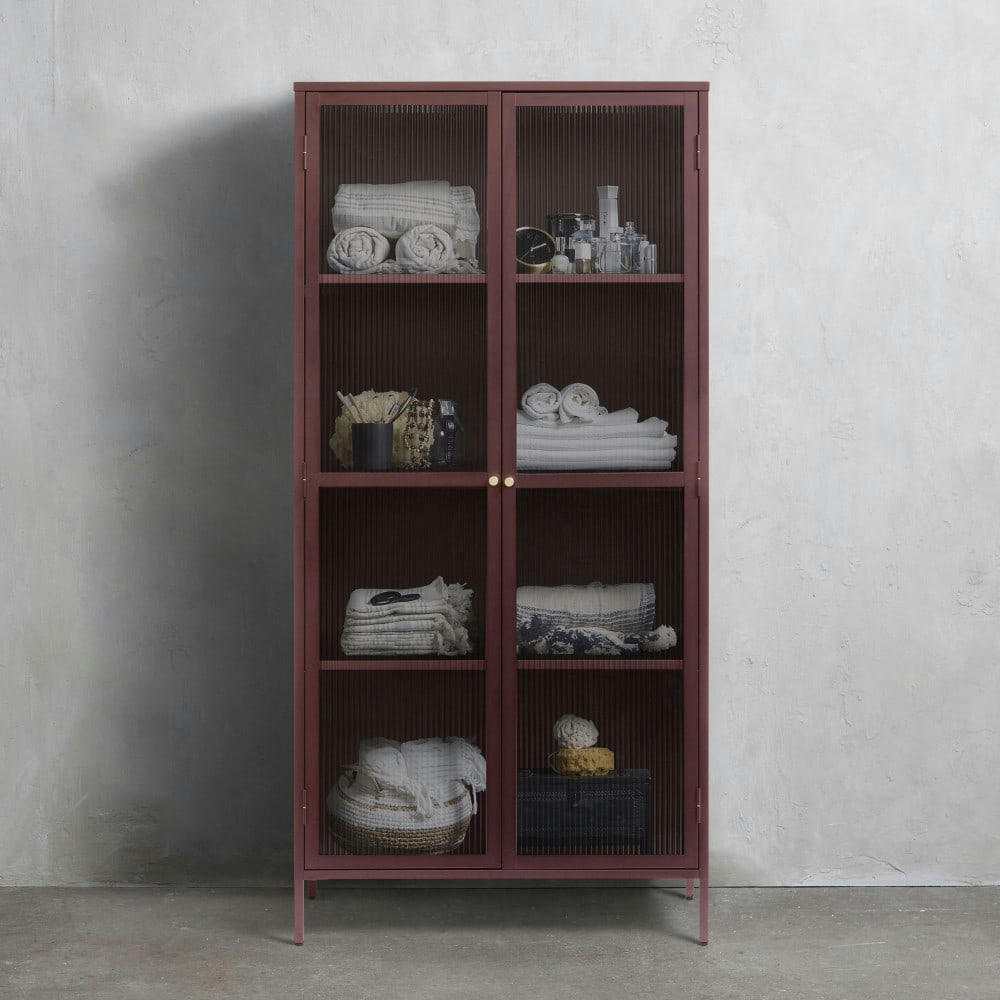 BJORN - Vaisselier 2 portes en verre stié et métal H190cm bordeaux