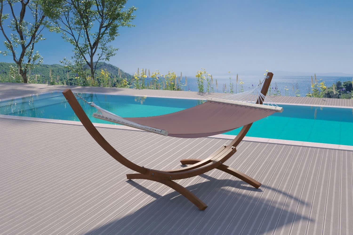 LAGOA - Hamac avec auvent sur support 3,15 m en bois chocolat