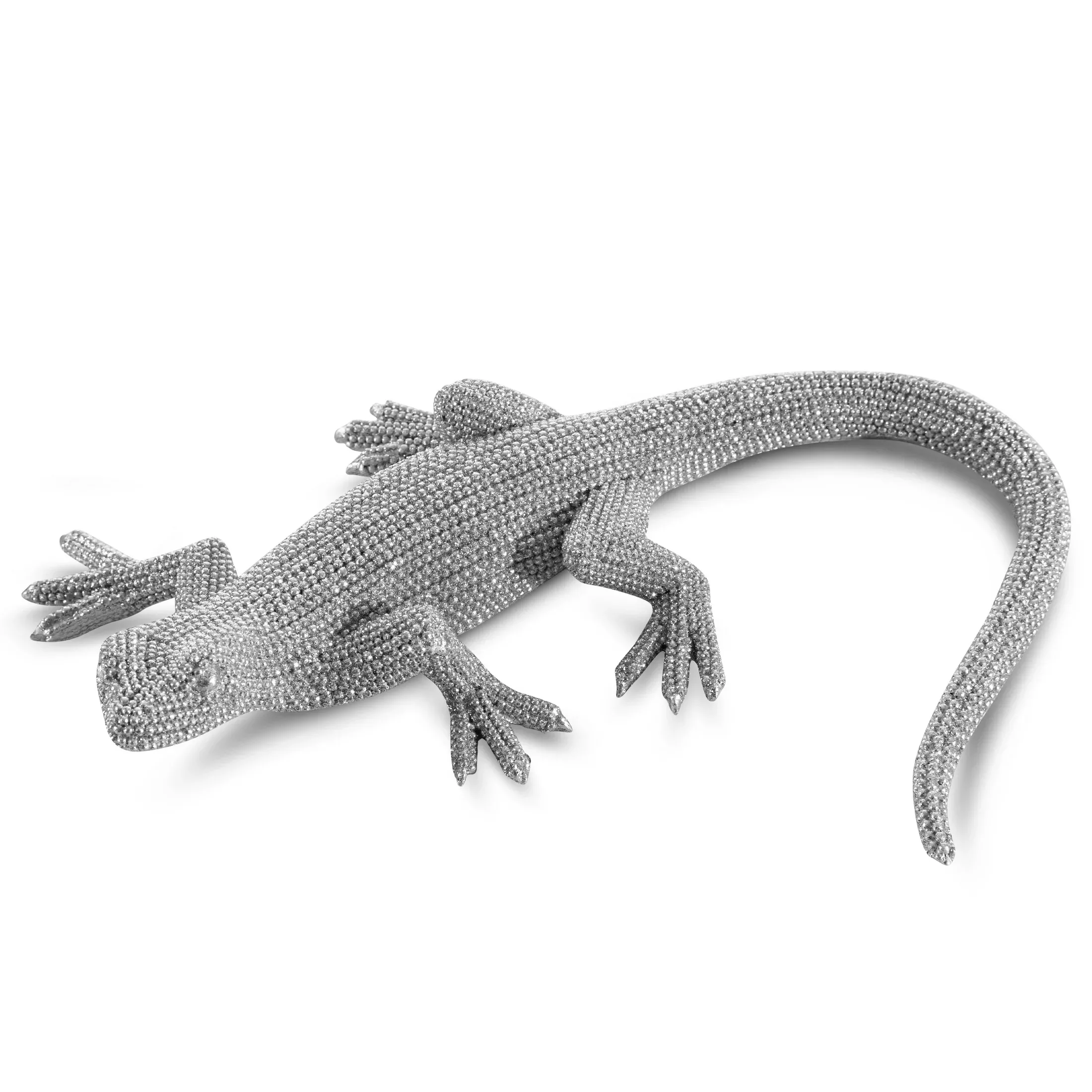Figurka srebrna jaszczurka o drobnym strukturalnym wzorze 22x18x5 cm ELDO