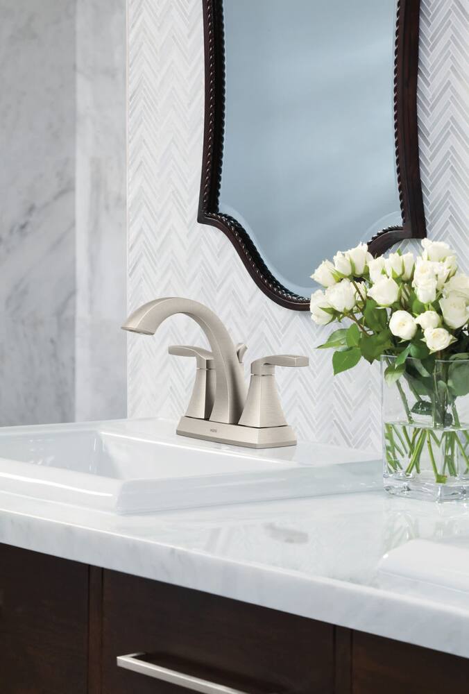 Moen® Voss Double Handle High Arc 4-in Centerset Bathroom Sink Faucet, Brushed Nickel