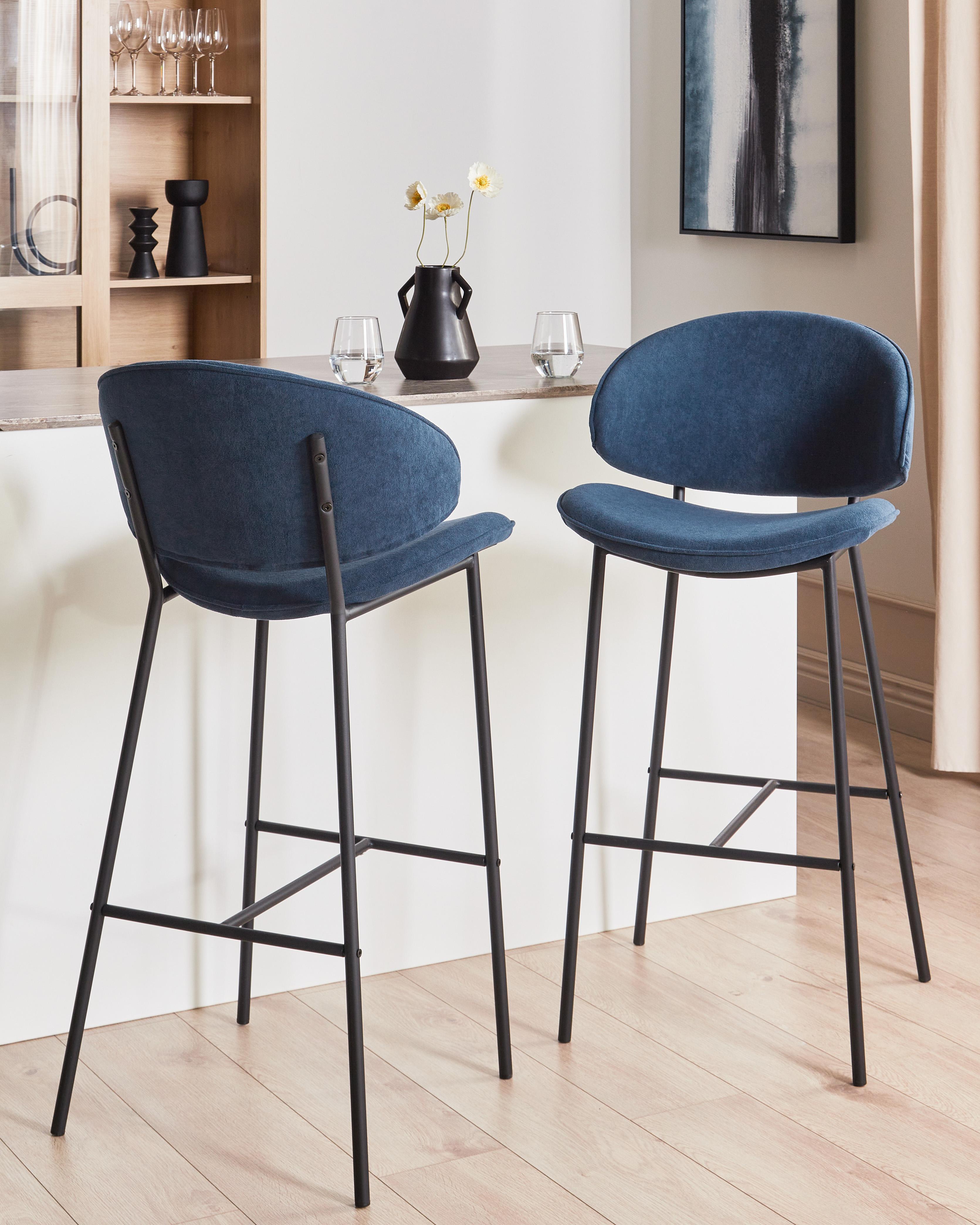 Set of 2 Bar Chairs KIANA Navy Blue
