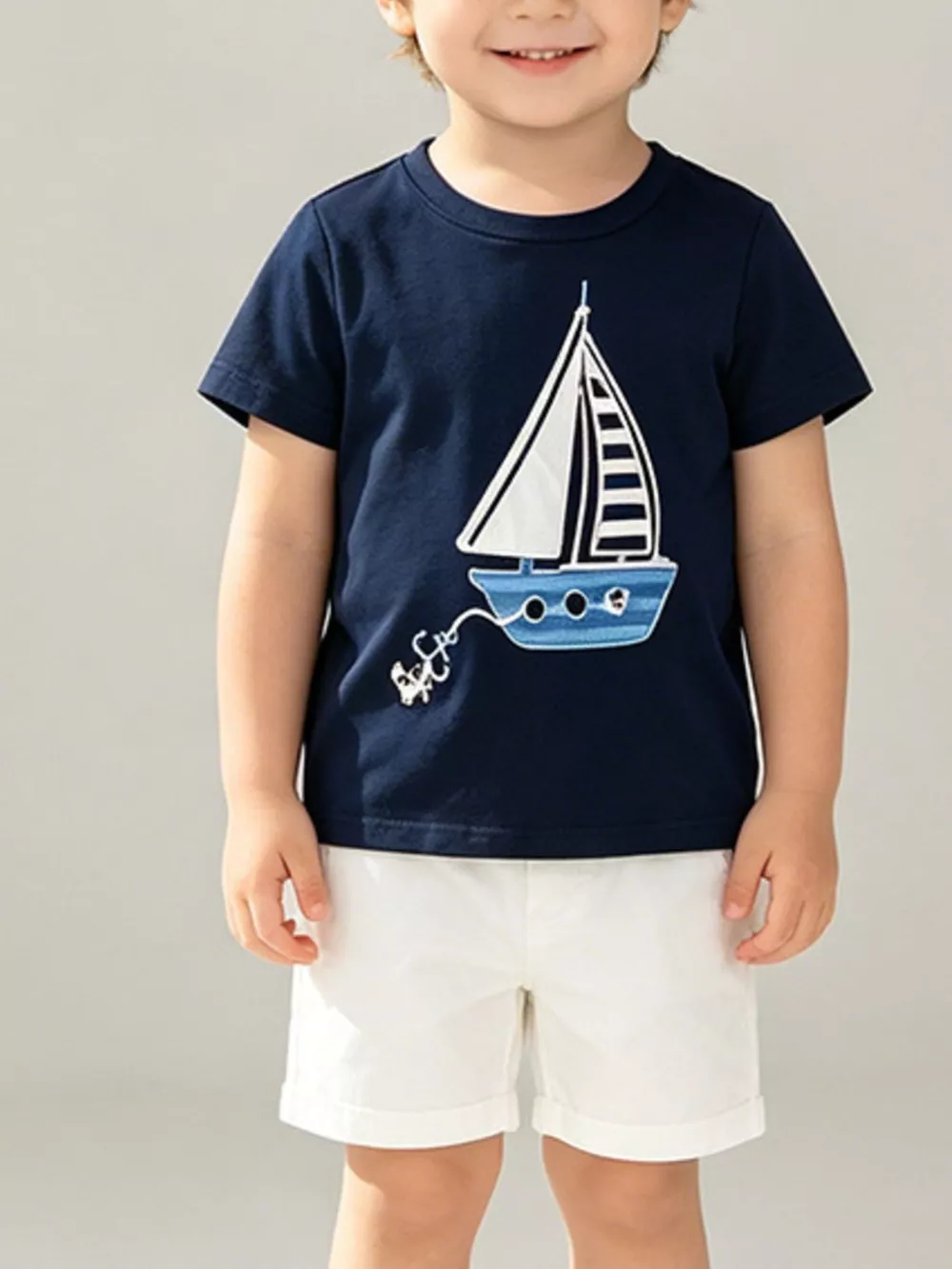 Children's Sailboat Graphic Round Neck T-Shirt