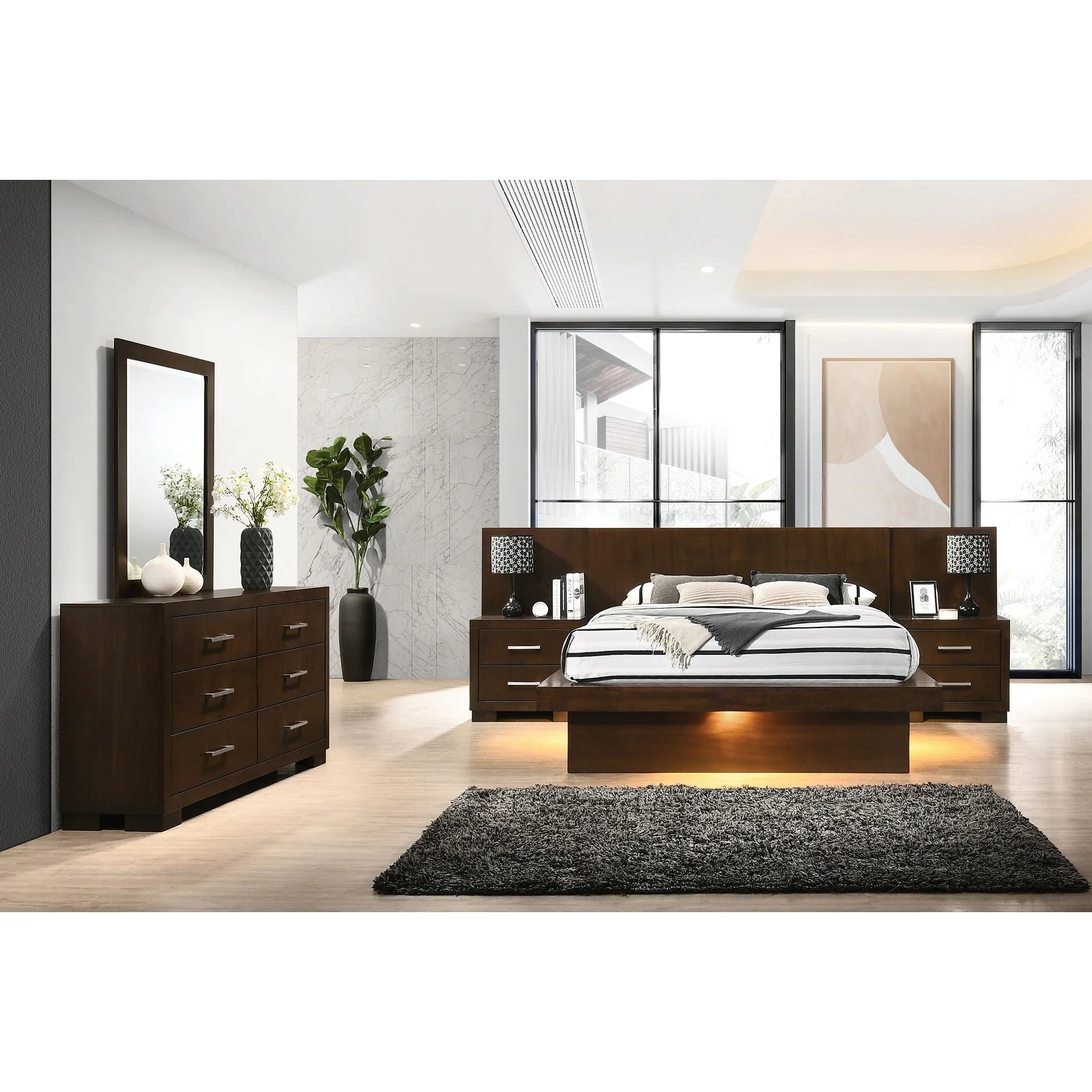 Jessica 5-piece LED Bedroom Set with Nightstand Panels
