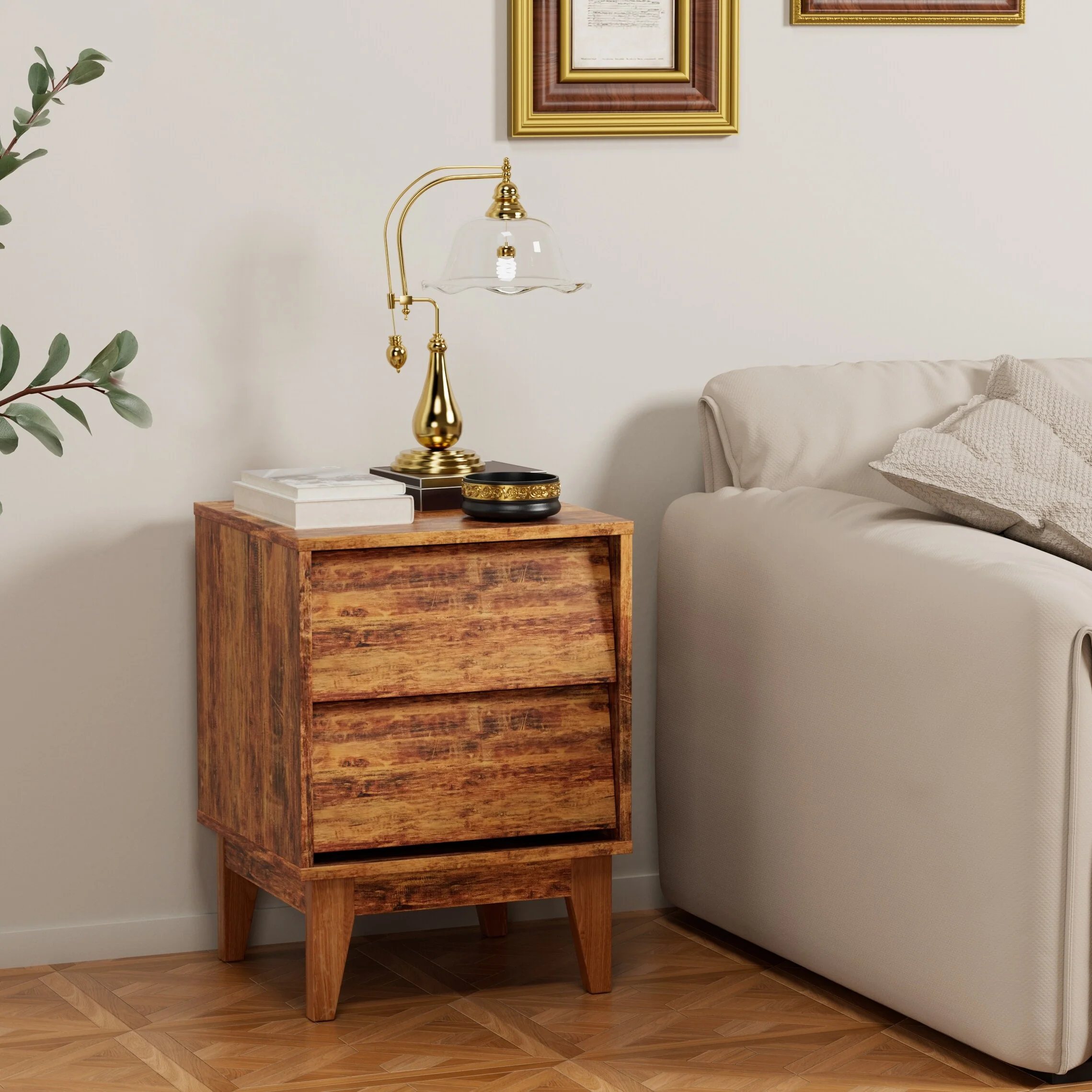 2 Set Nightstands Features Vintage-Style And Bevel Design