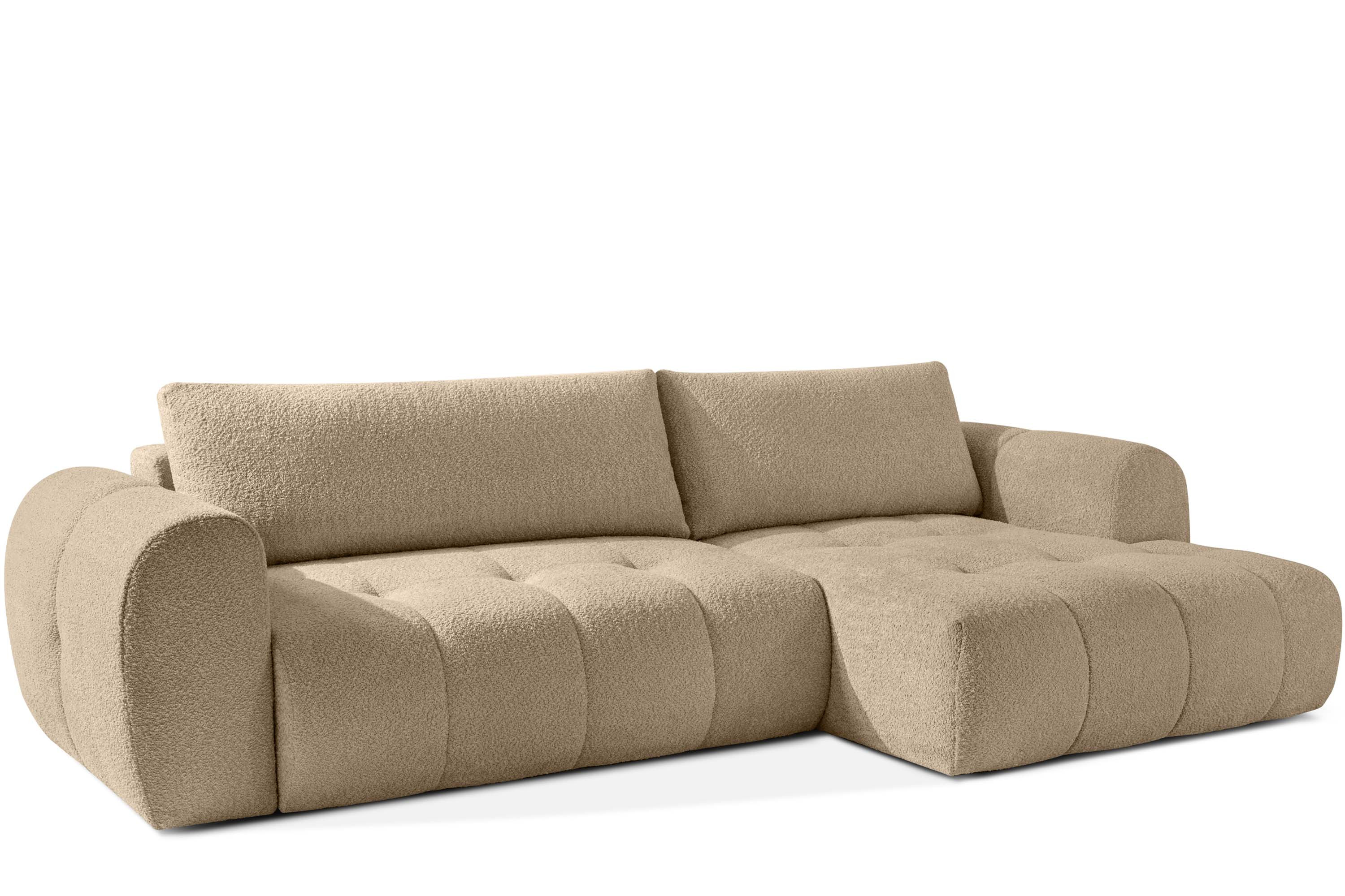 KONSIMO LIRA Narożnik prawy z funkcją spania, tkanina boucle, styl japandi