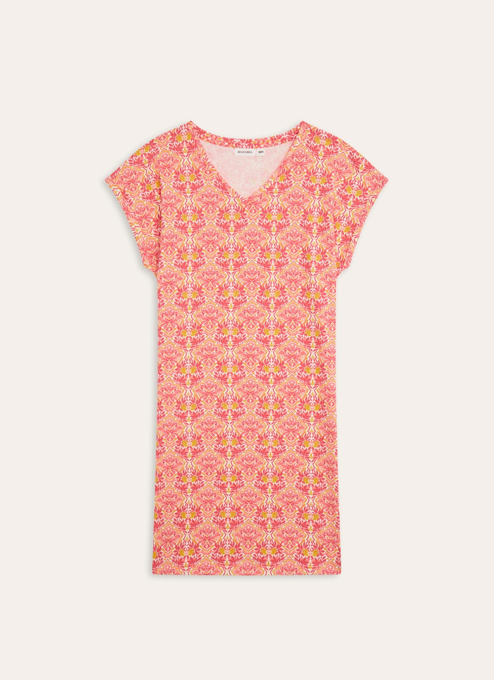 CHEMISE DE NUIT MANCHES COURTES COL V IMPRIMÉ ROSE