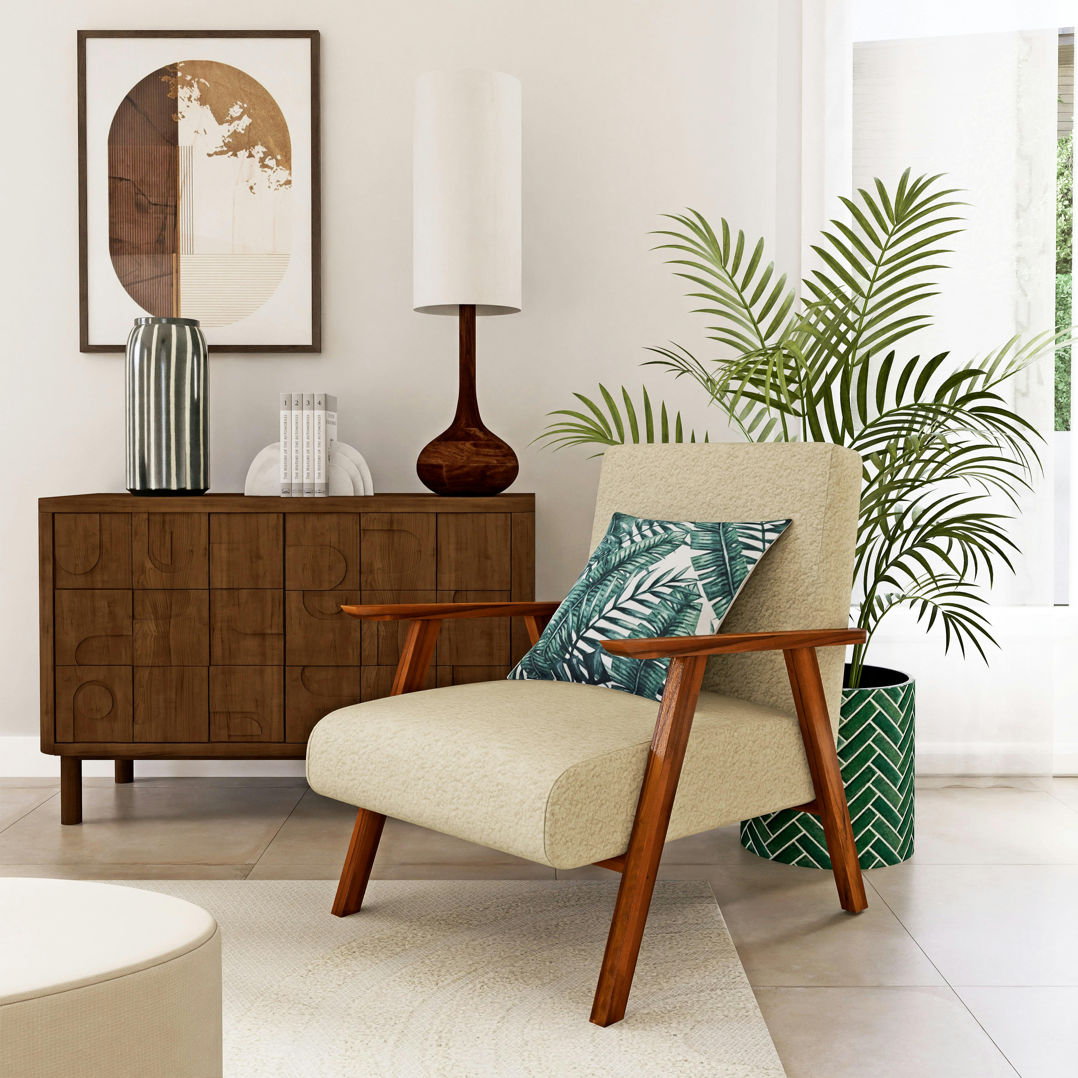 AVEIRO - Vase en grès rayé vert et beige H41