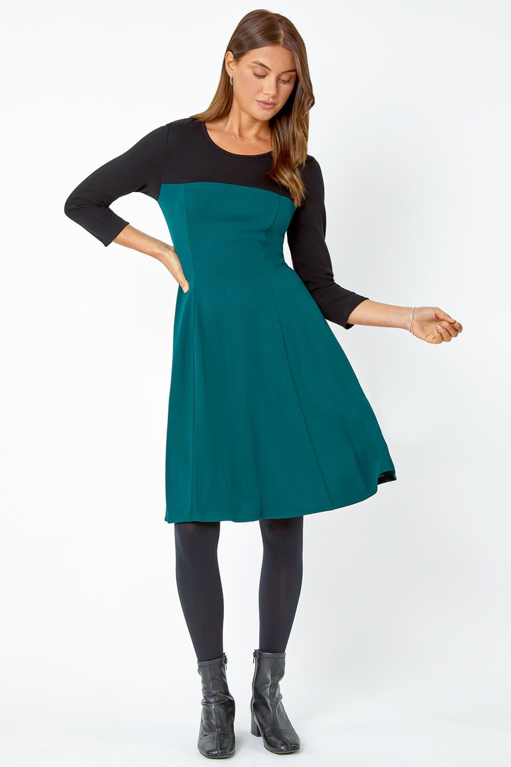 Roman Colour Block Skater Stretch Dress