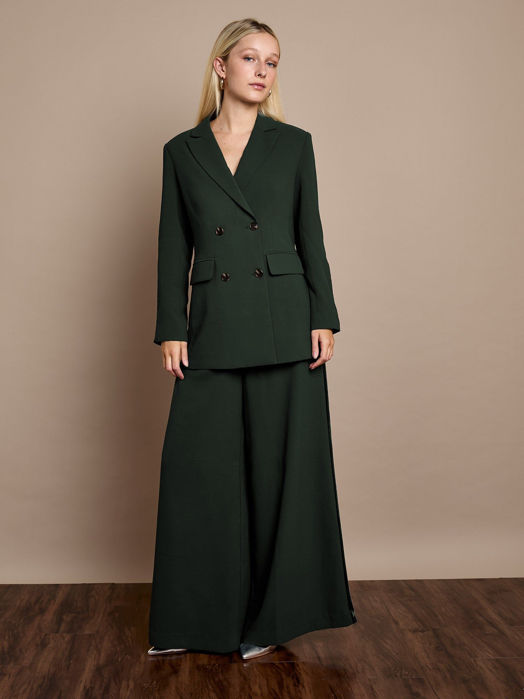 GWD by GEORGE W. DAVIES GWD Winter Taylor Green Velvet Trim Jacket