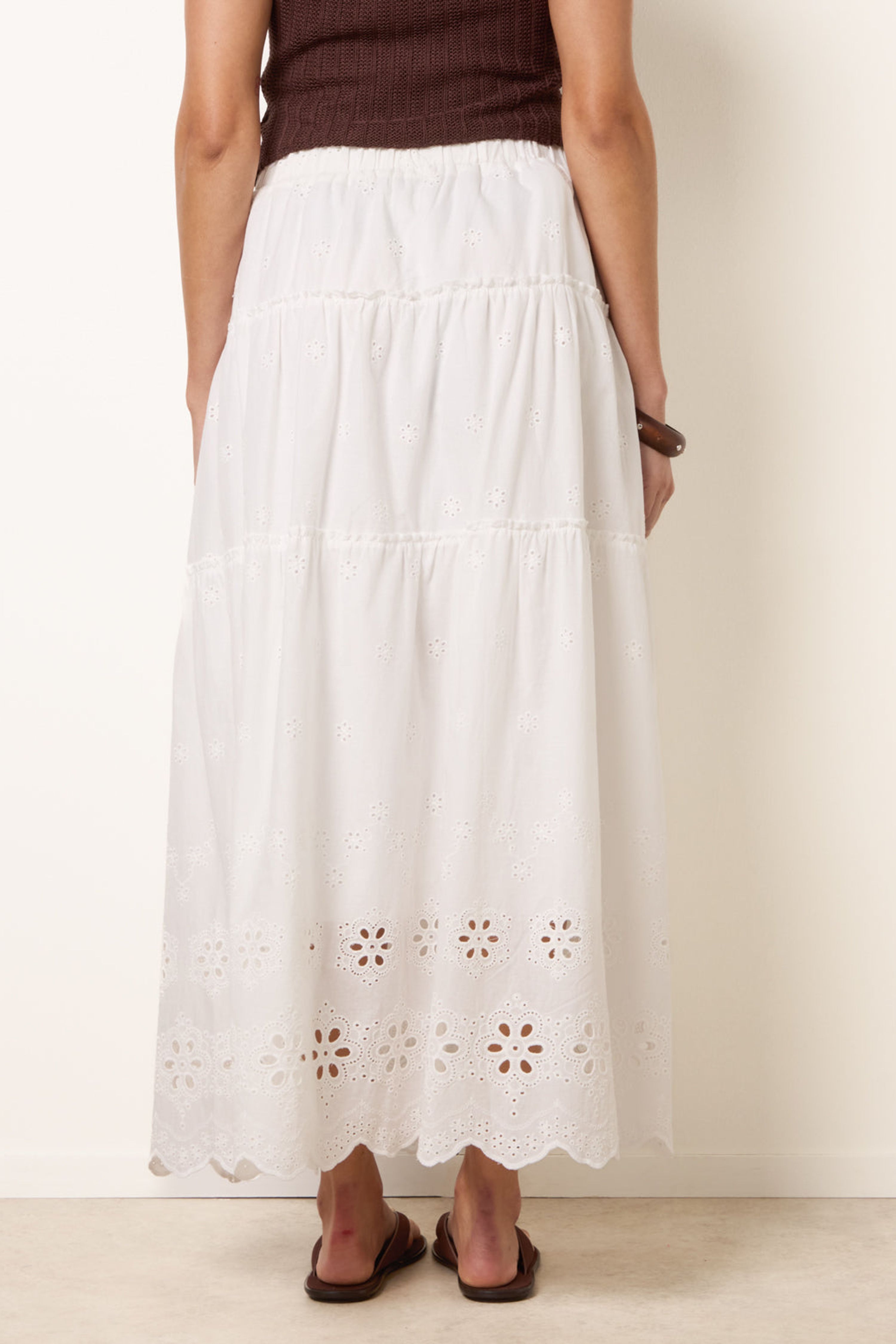 Blue Vanilla White Crochet Detailed Maxi Skirt