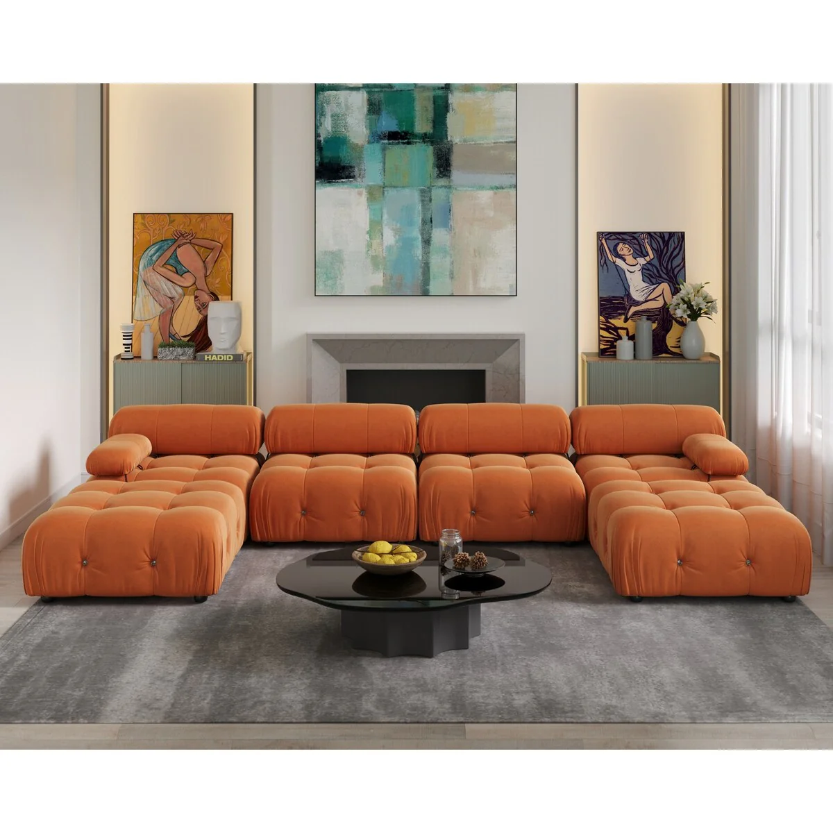138 Convertible Modular Sectional Sofa, U-Shaped Minimalist Velvet Sofas Couches