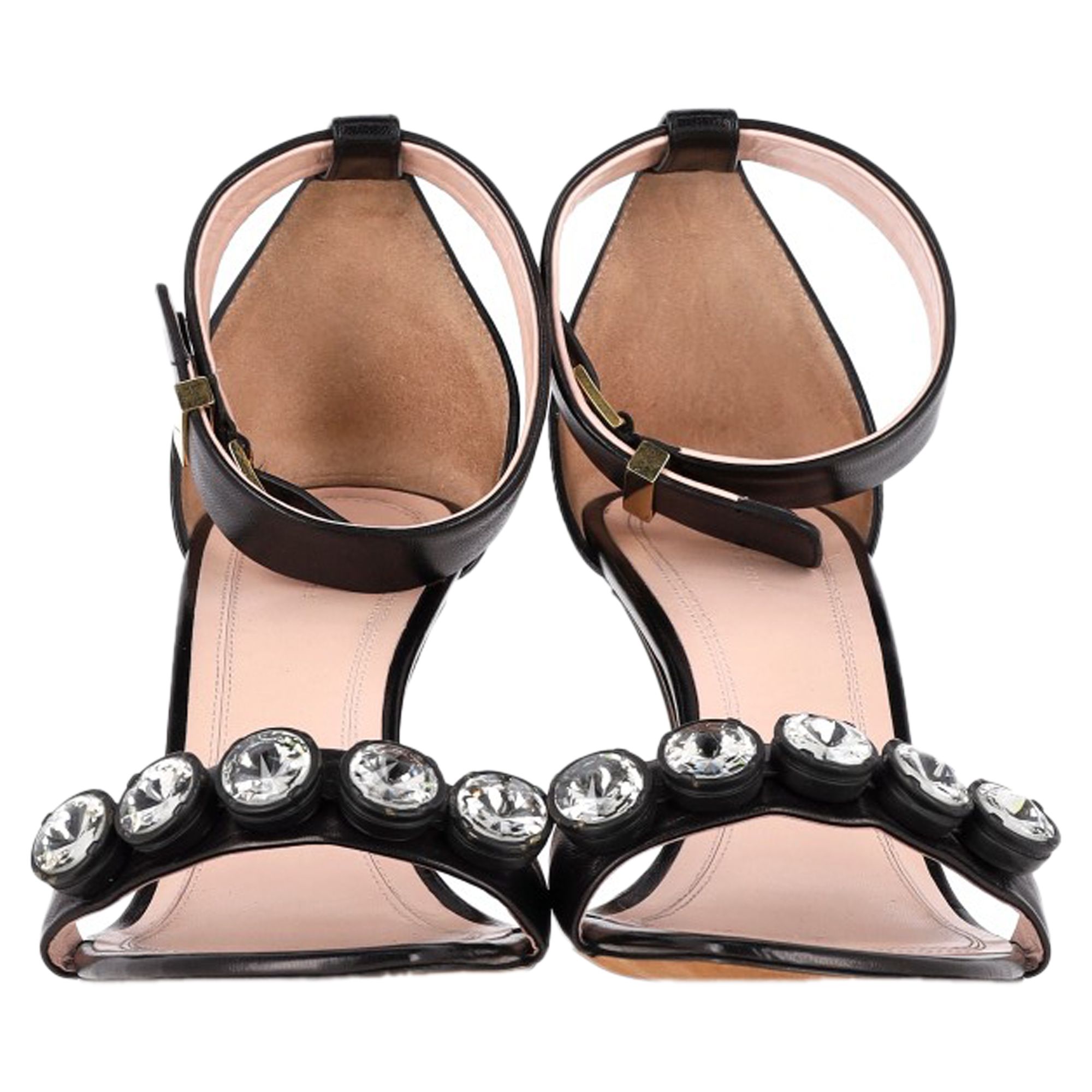 Celine Preloved Crystal Embellished Ankle Strap Sandal Heels in Black Leather
